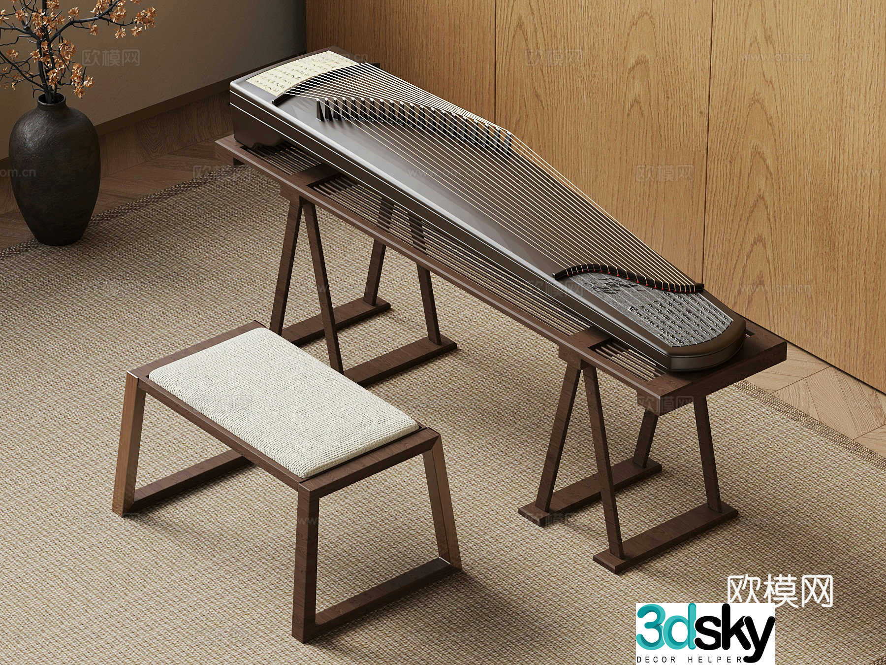 New Chinese musical instrument guzheng 3d model