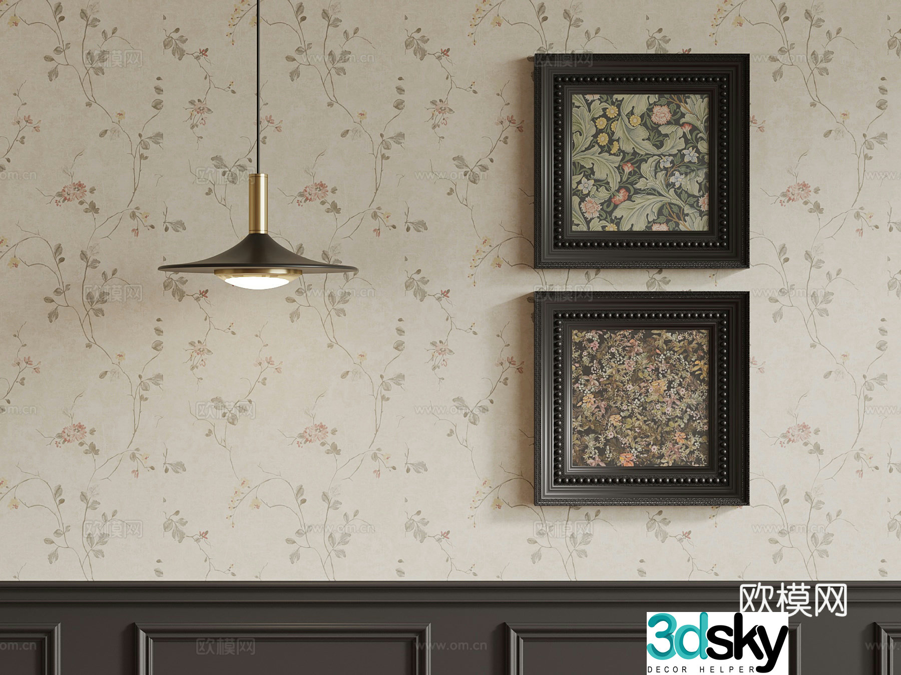 01 French hanging painting chandelier 3d model