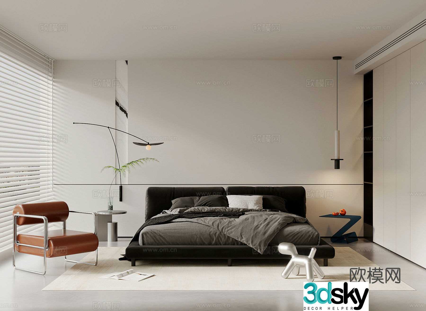 Modern minimalist bedroom master bedroom double bed combination 3D model