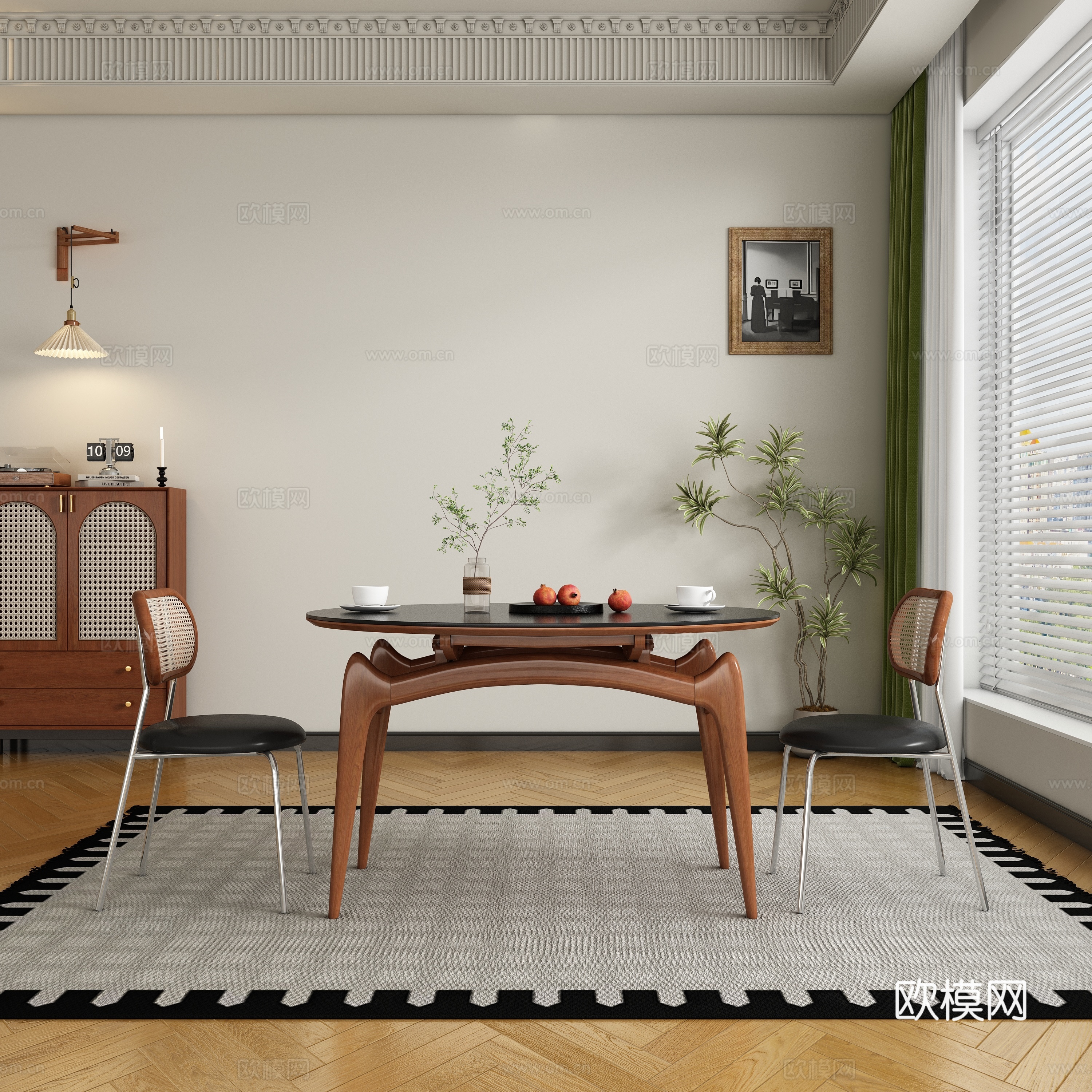 Modern medieval restaurant dining table and chair 3d model