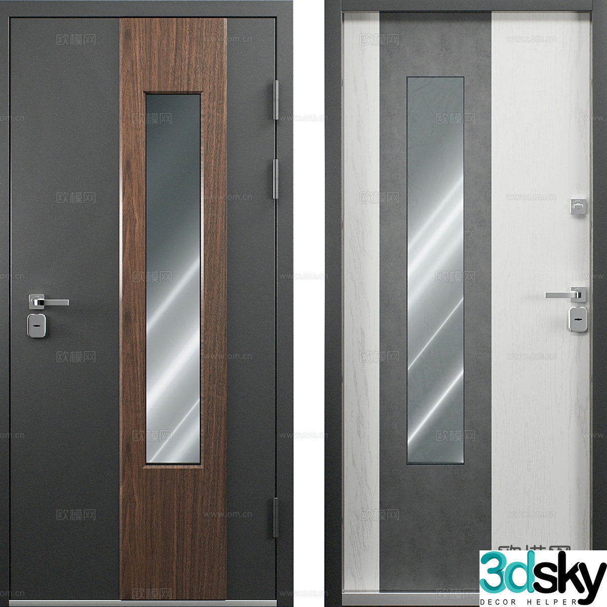 Nordic simple room entrance door Bedroom door Single open door Glass door 3D model
