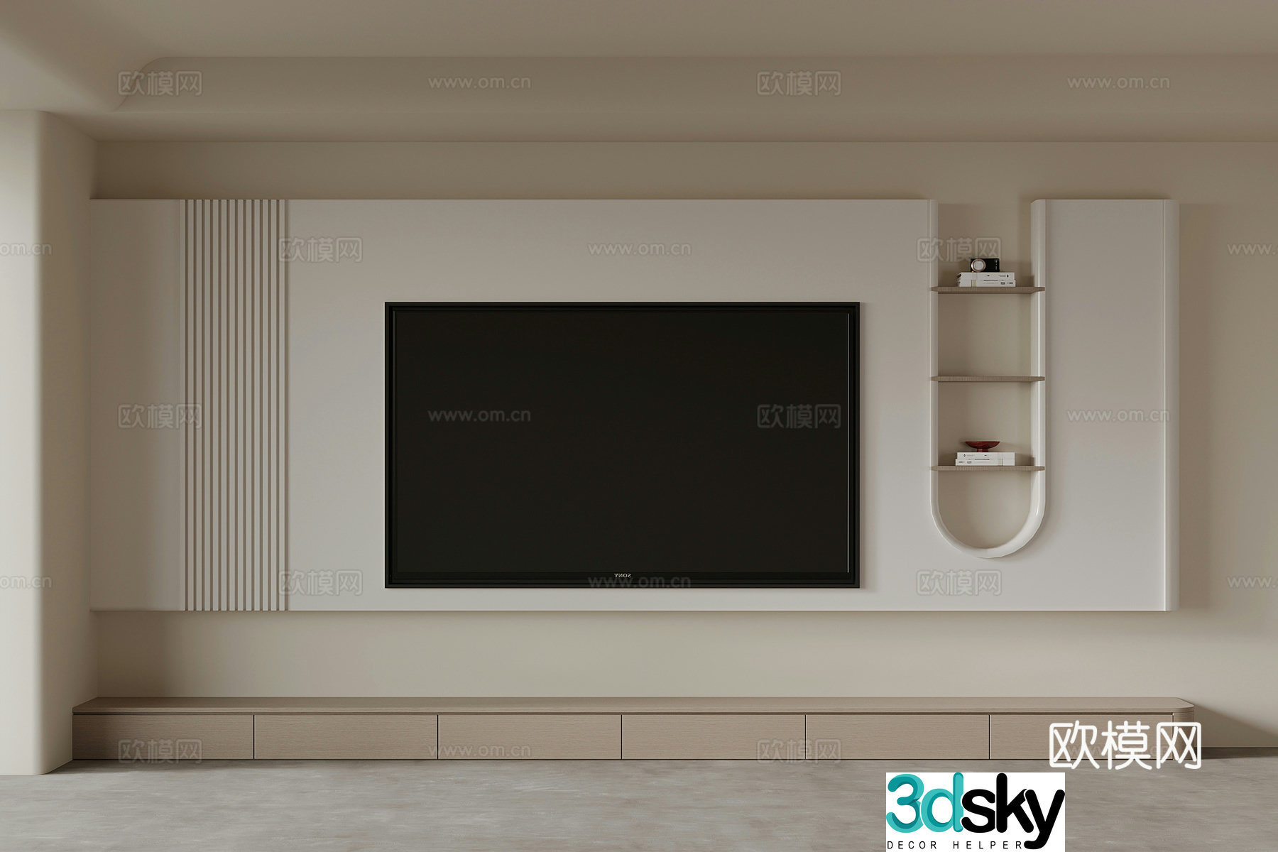 Modern creamy TV cabinet TV background wall 3d model