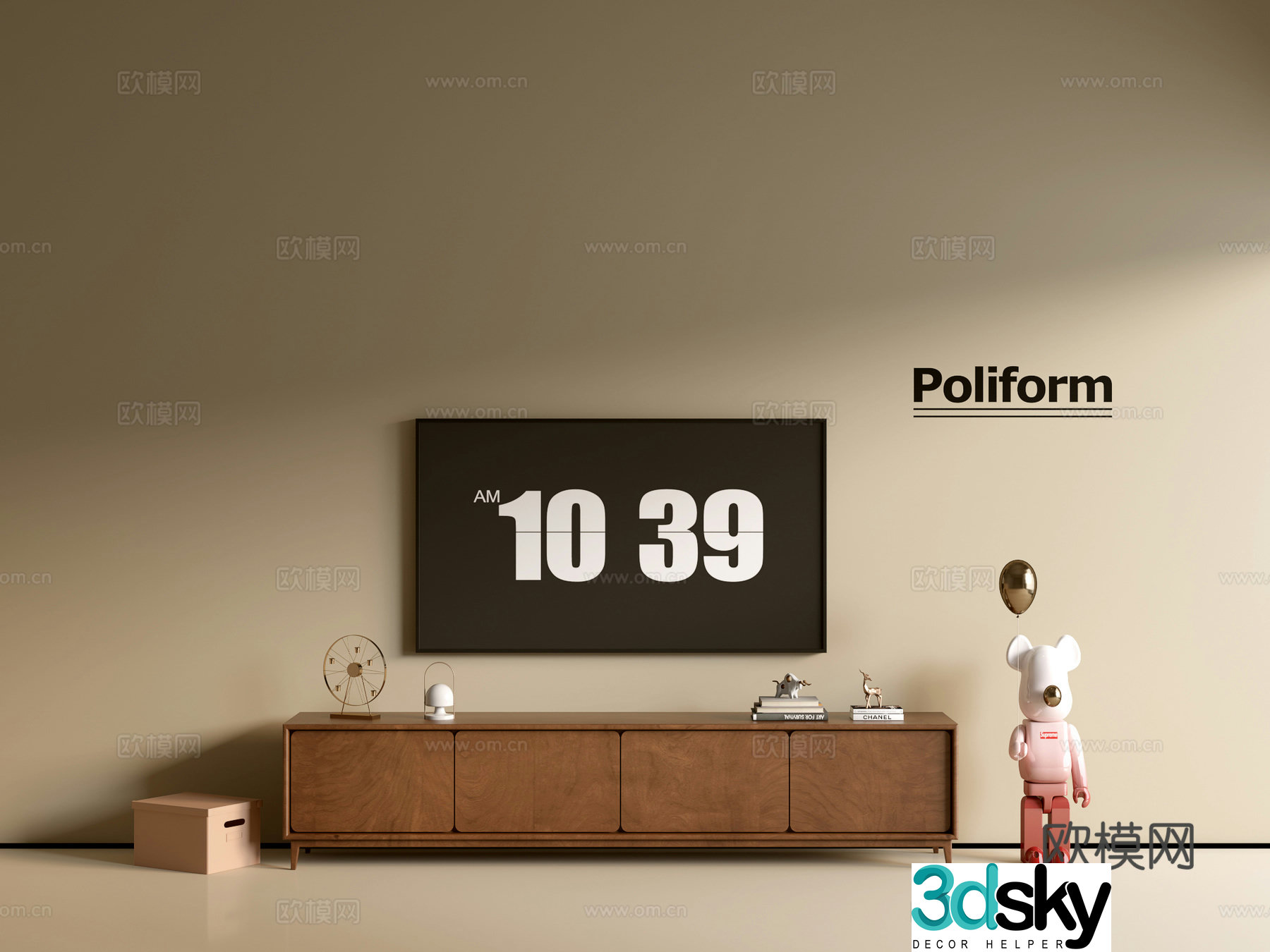 Modern wood grain TV cabinet simple side cabinet chest of drawers low cabinet whole cabinet side cabinet balcony 3D model