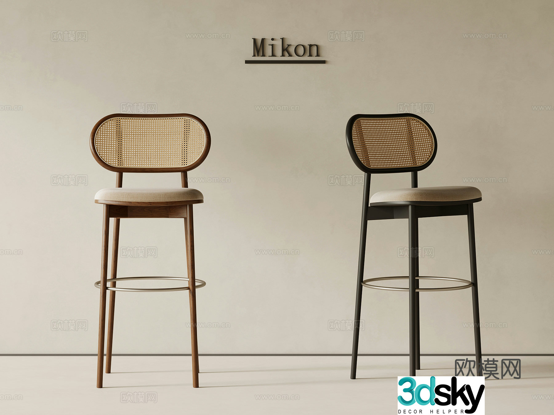 Middle-aged style bar chair bar stool solid wood bar chair 3D model