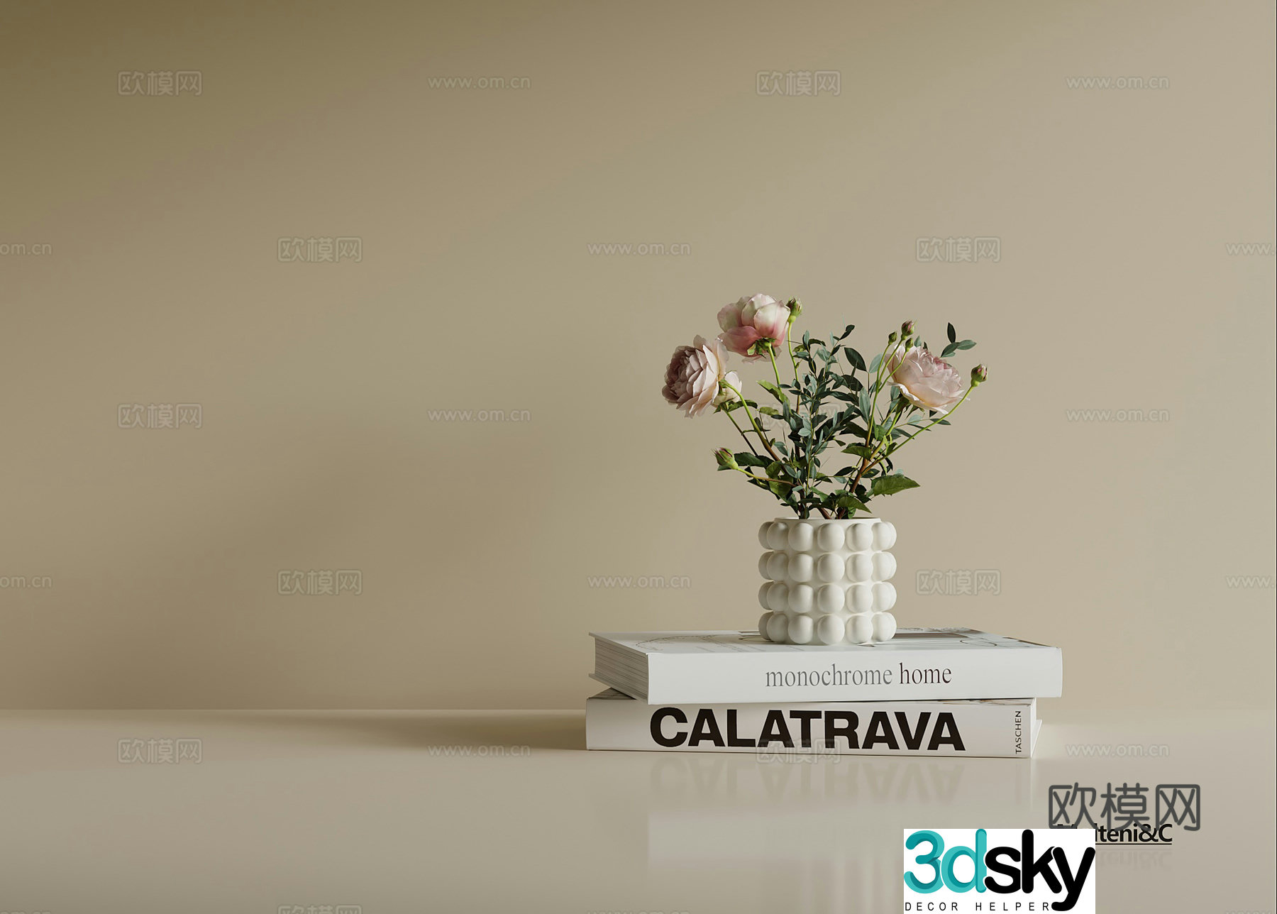 French cream style vase floral art ornament 3d model