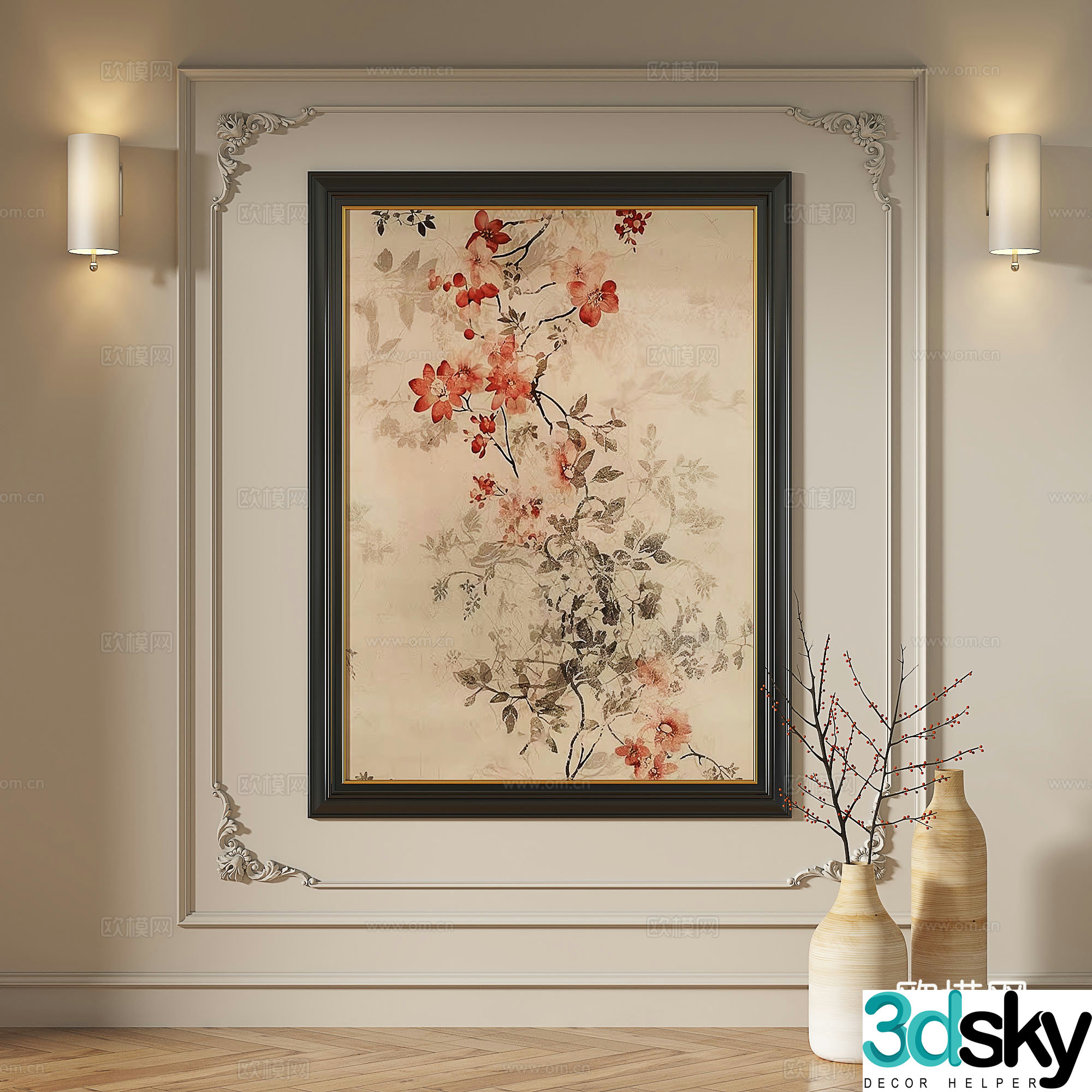 French retro medieval modern oil painting light luxury simple abstract decorative painting 3d model