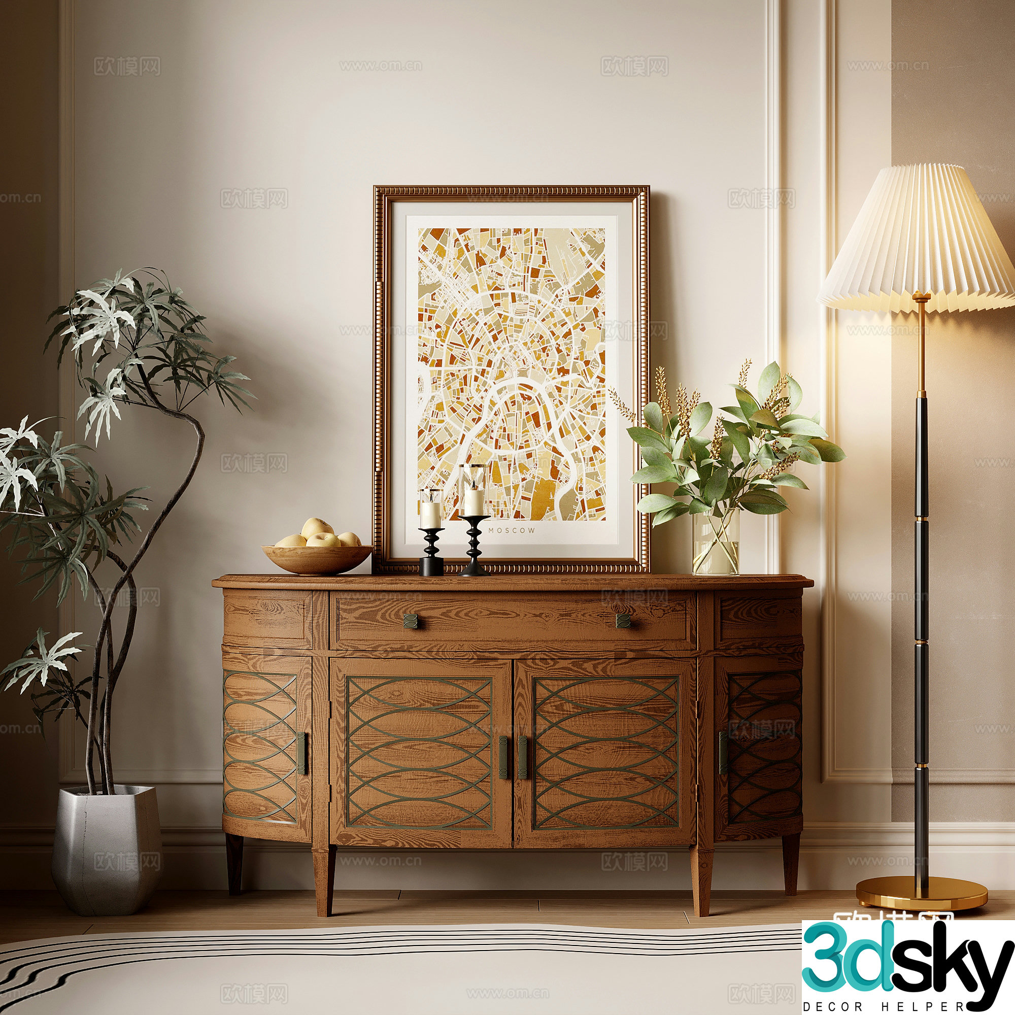 French retro style entrance cabinet side cabinet chest 3d model