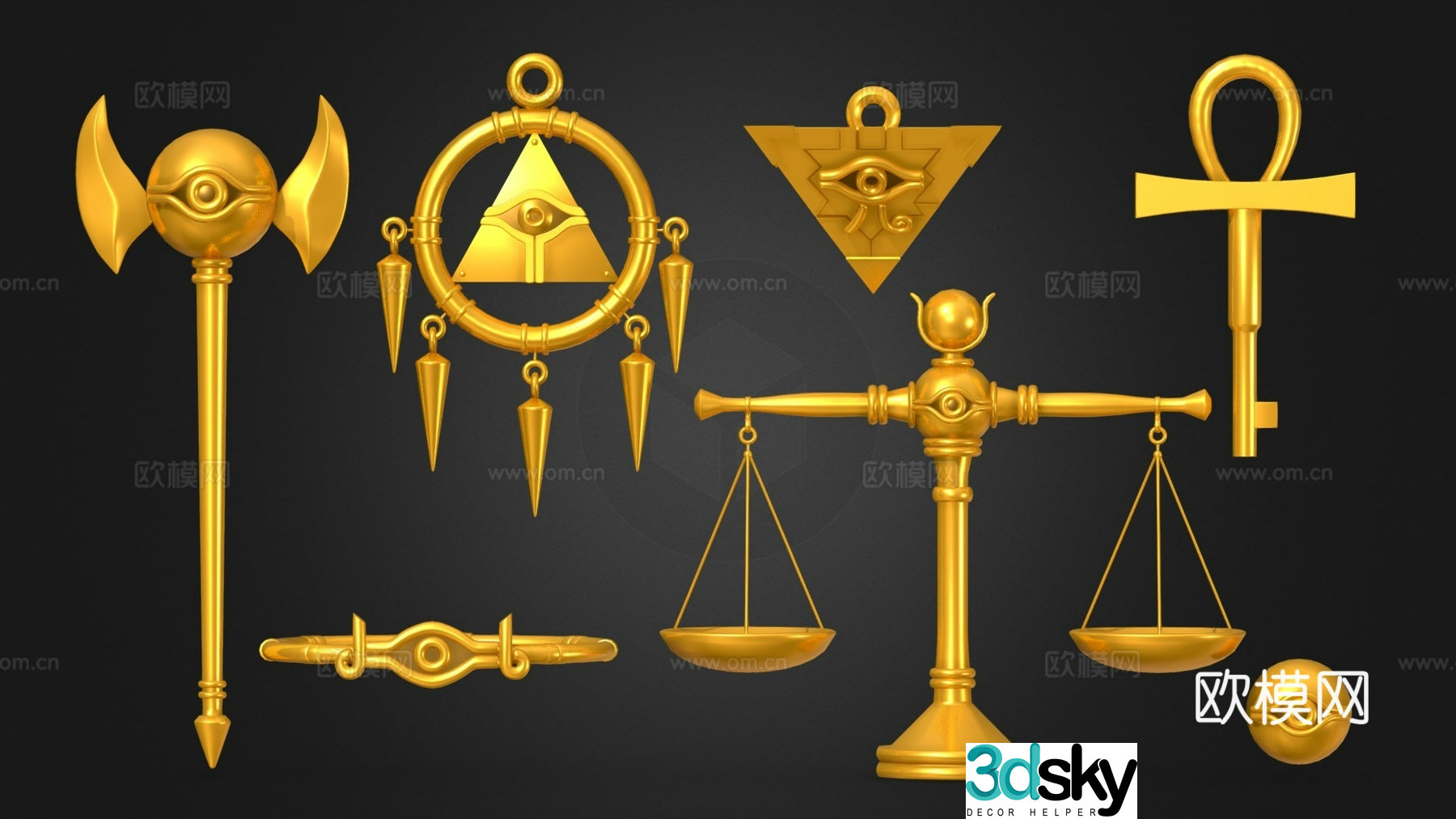 Retro simple European sculpture ornaments Egyptian style gold ornaments Gold sculpture Gold jewelry 3D model