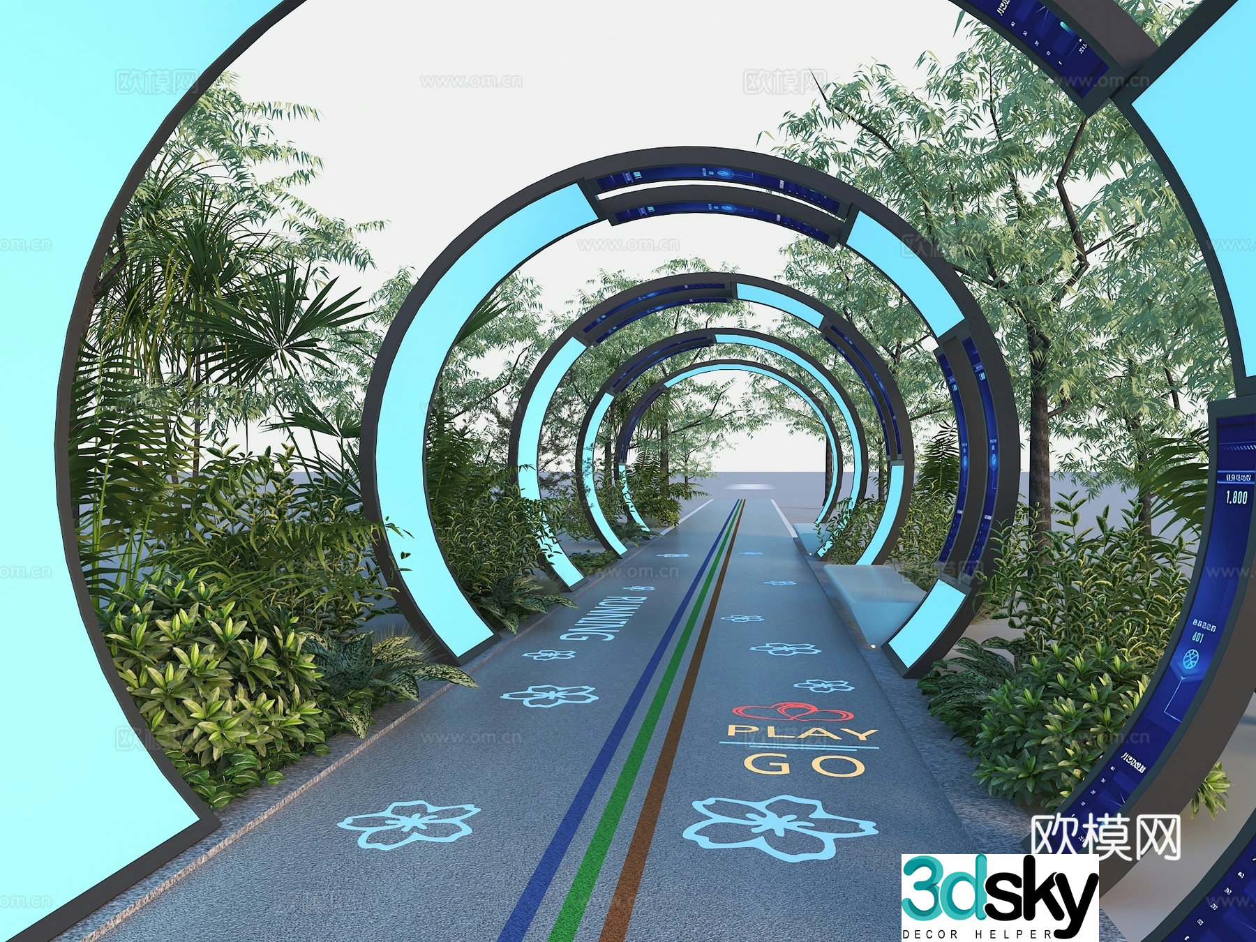 Modern greenway construction Modern corridor frame Technology corridor frame Space-time tunnel Internet celebrity check-in 3D model