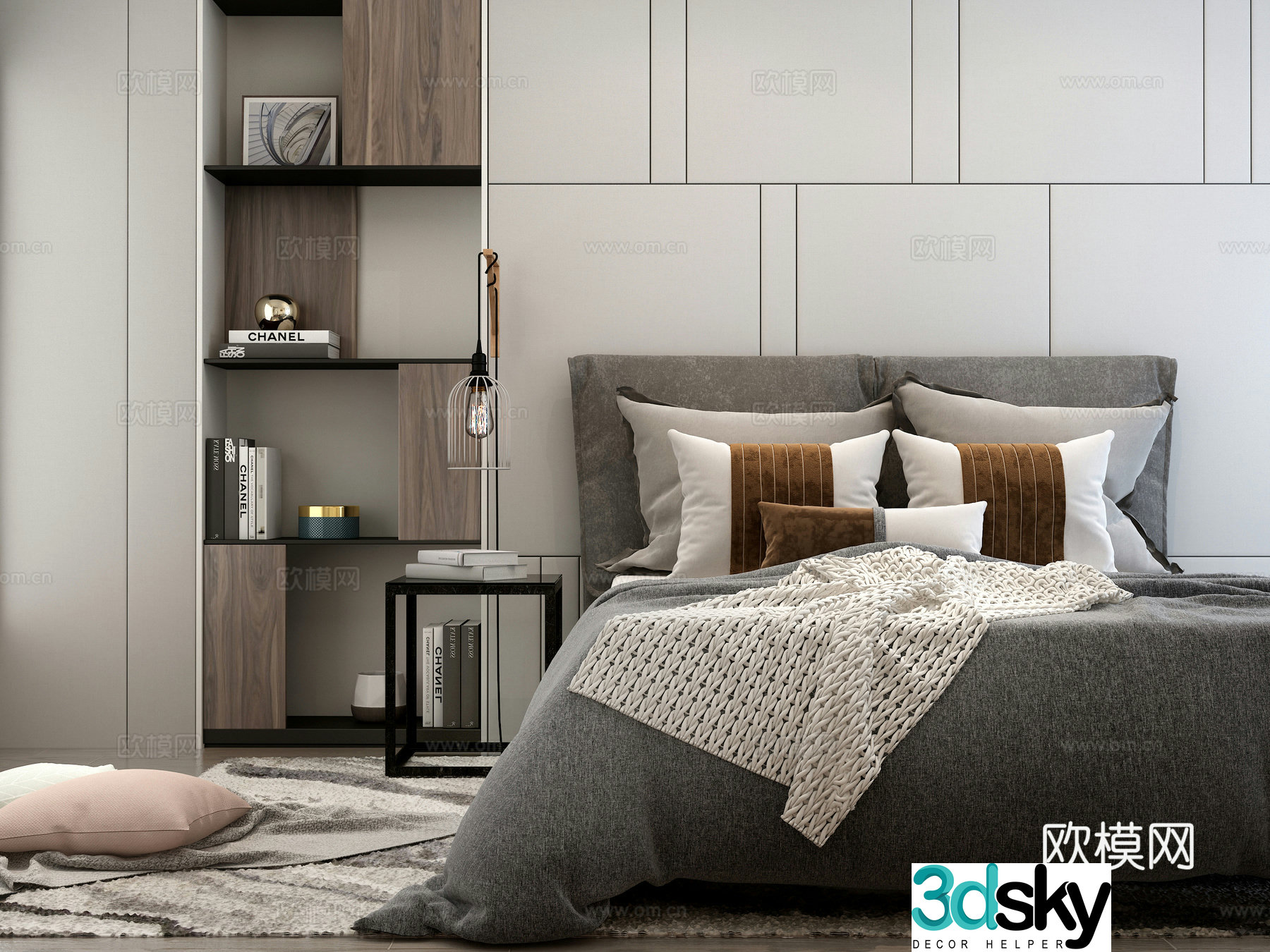 Modern bed bed head background modern bed combination 3d model