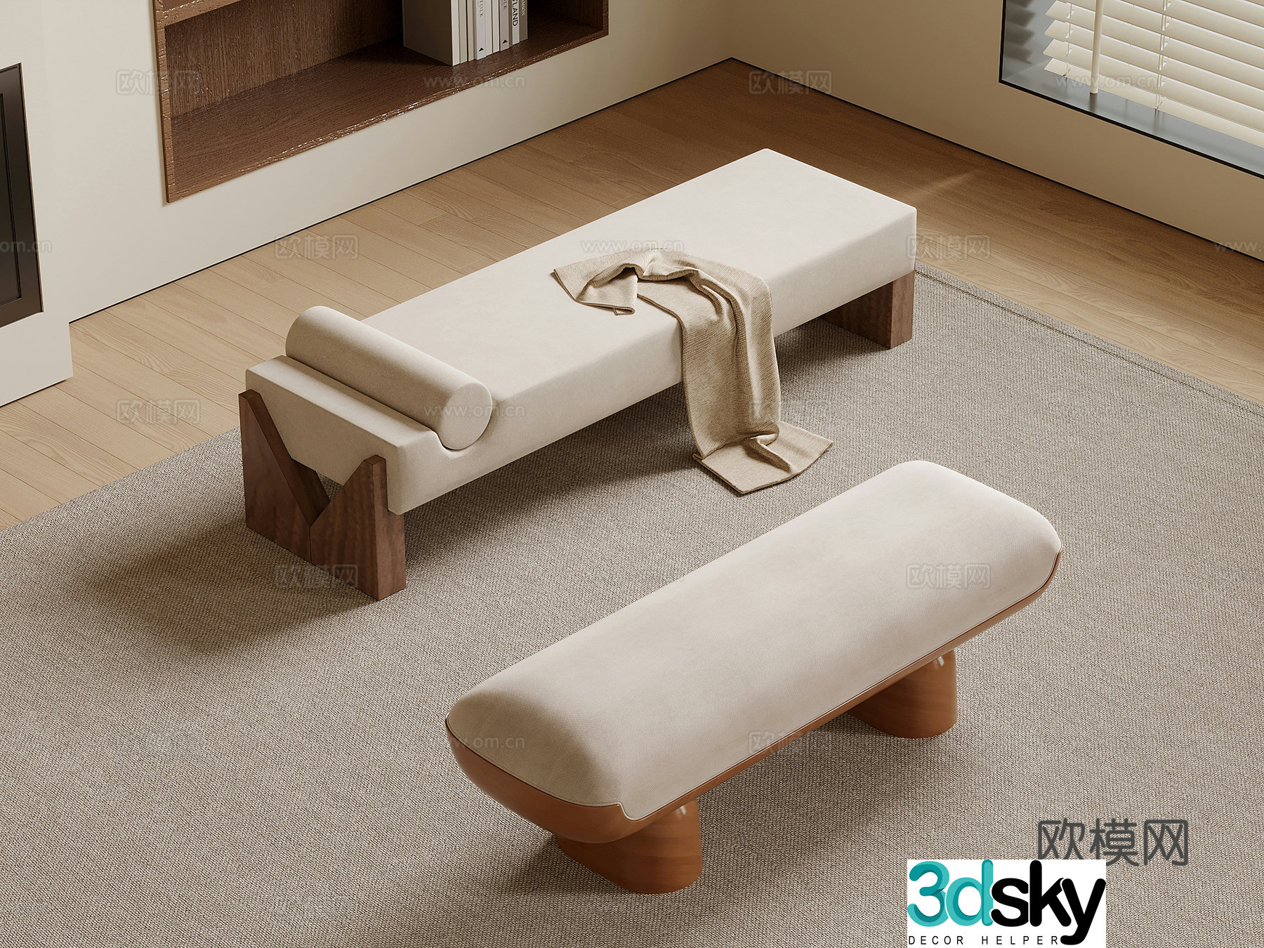Bed tail stool medieval style bed stool sofa 3D model