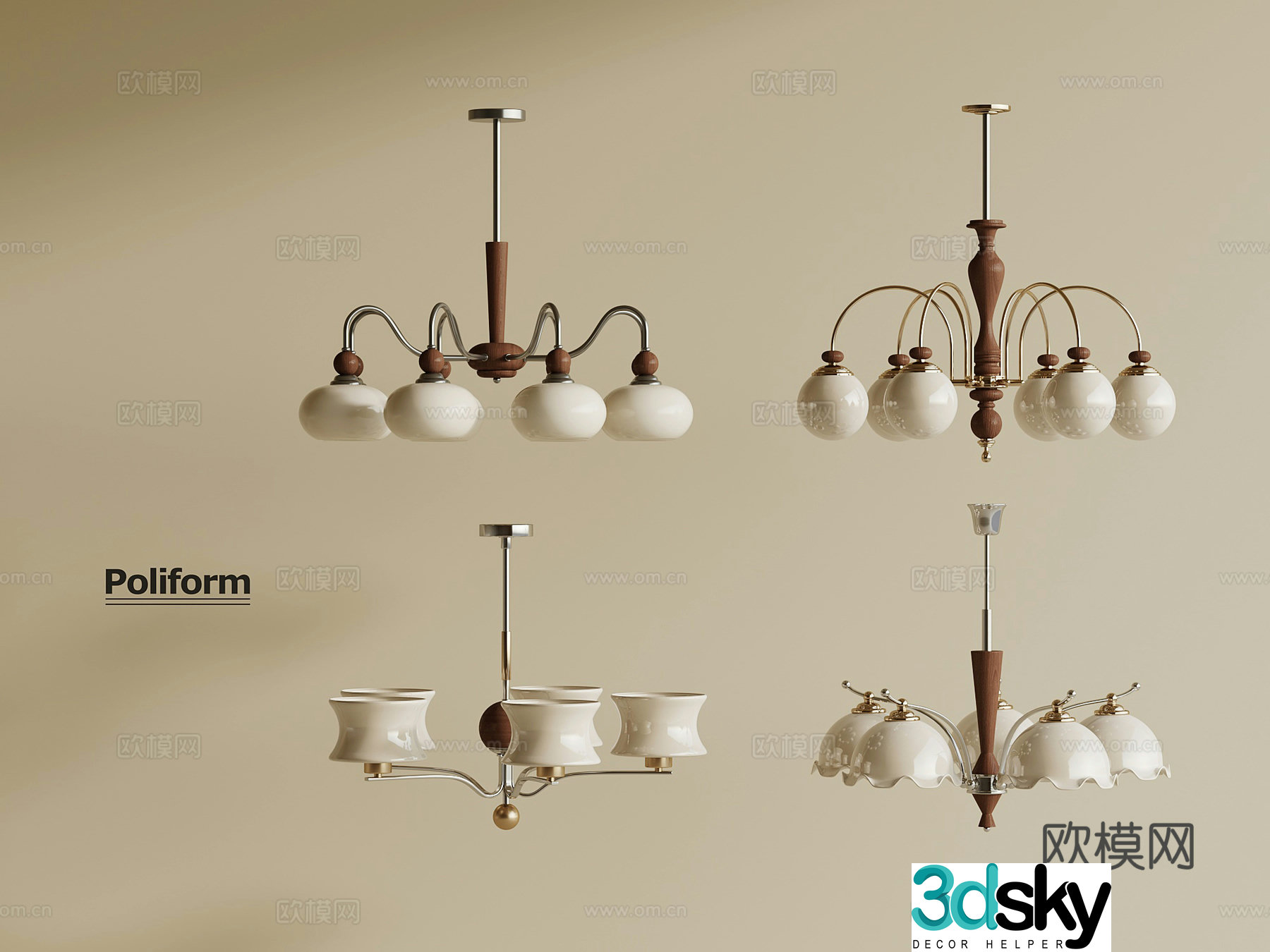 French medieval chandeliers Restaurant chandeliers Multi-head chandeliers 3D model
