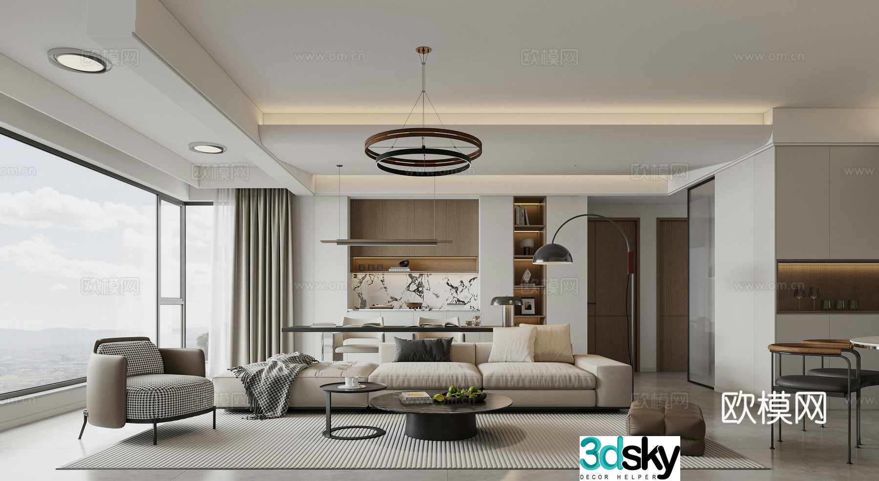 Modern log simple living room study sofa combination 3D model
