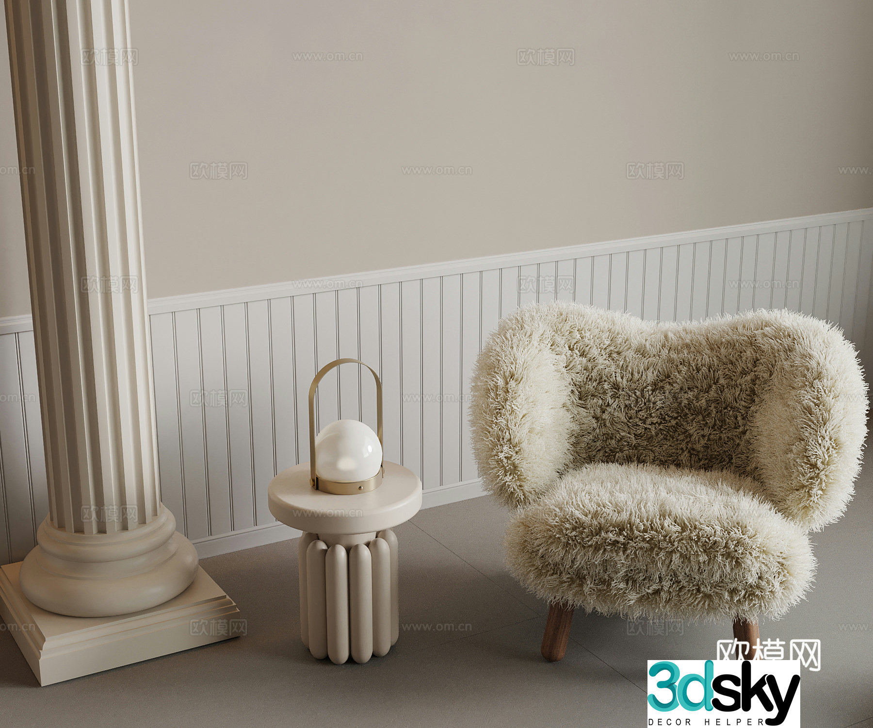 Modern cream style lounge chair with side 3d model