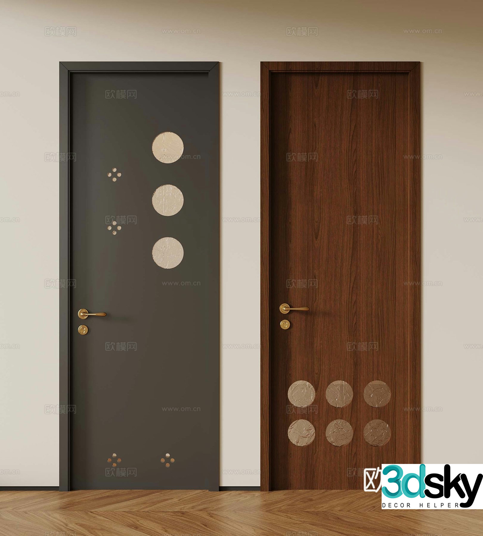 Modern medieval single-open door retro wooden door single-open door 3D model