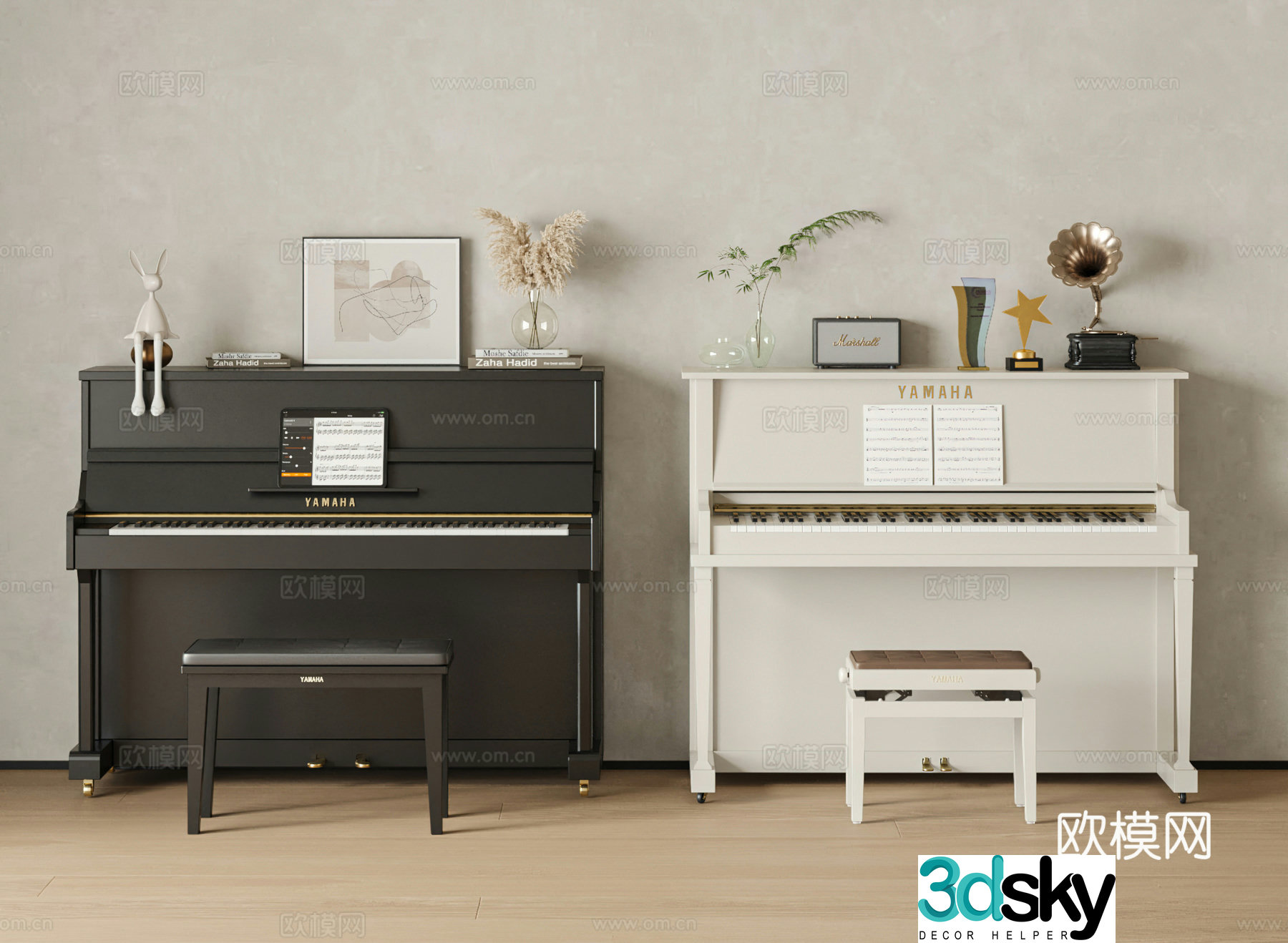 YAMAHA modern piano combination, ornament combination, gramophone, audio 3D model