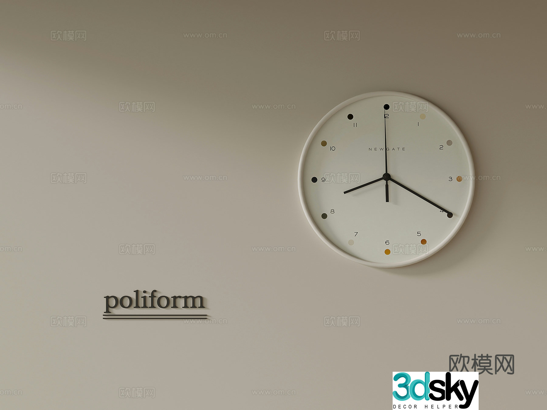 Modern creamy clock wall decoration 3d model