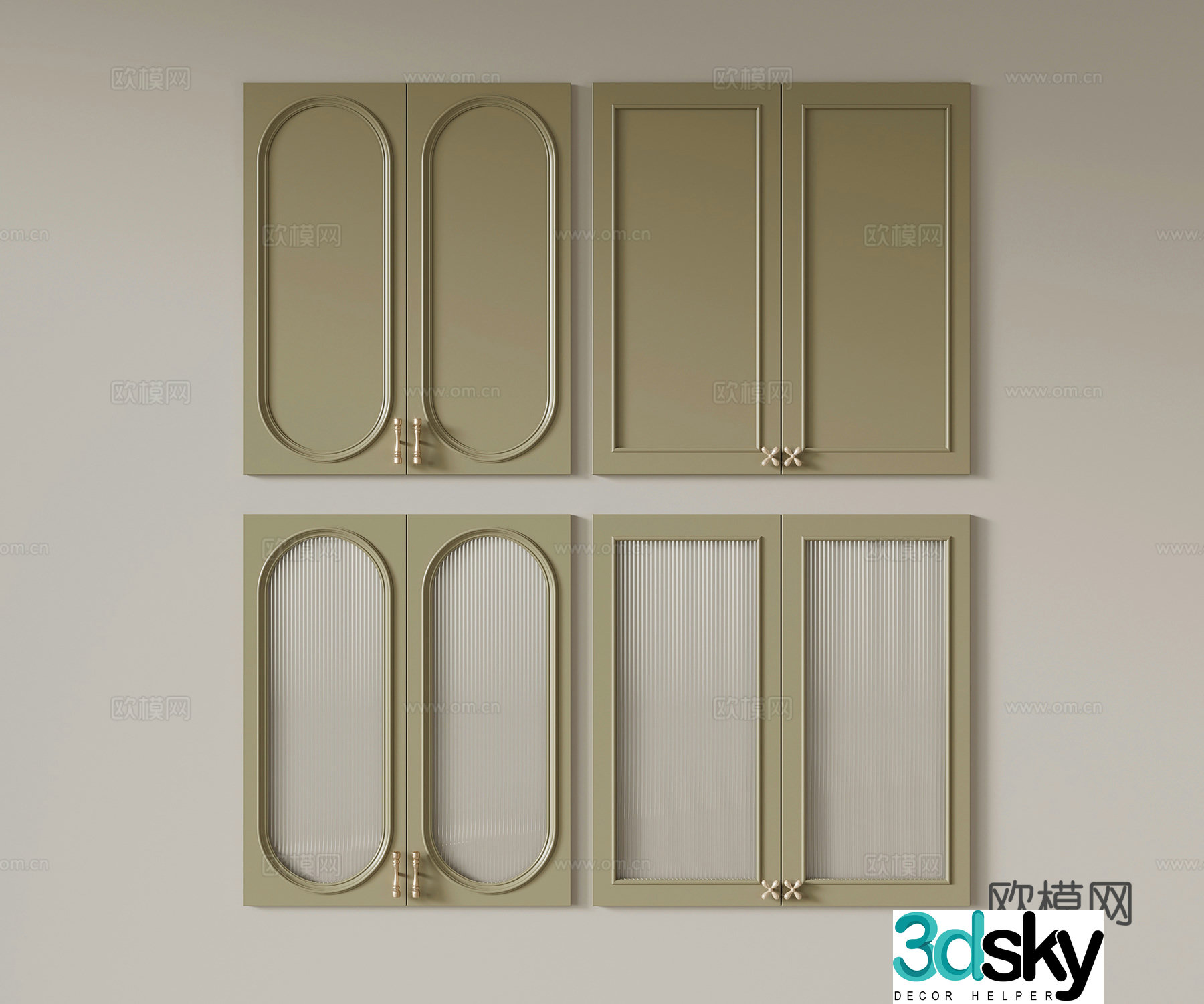 09 cabinet door French cream wardrobe door Solid wood cabinet door Glass cabinet door 3D model
