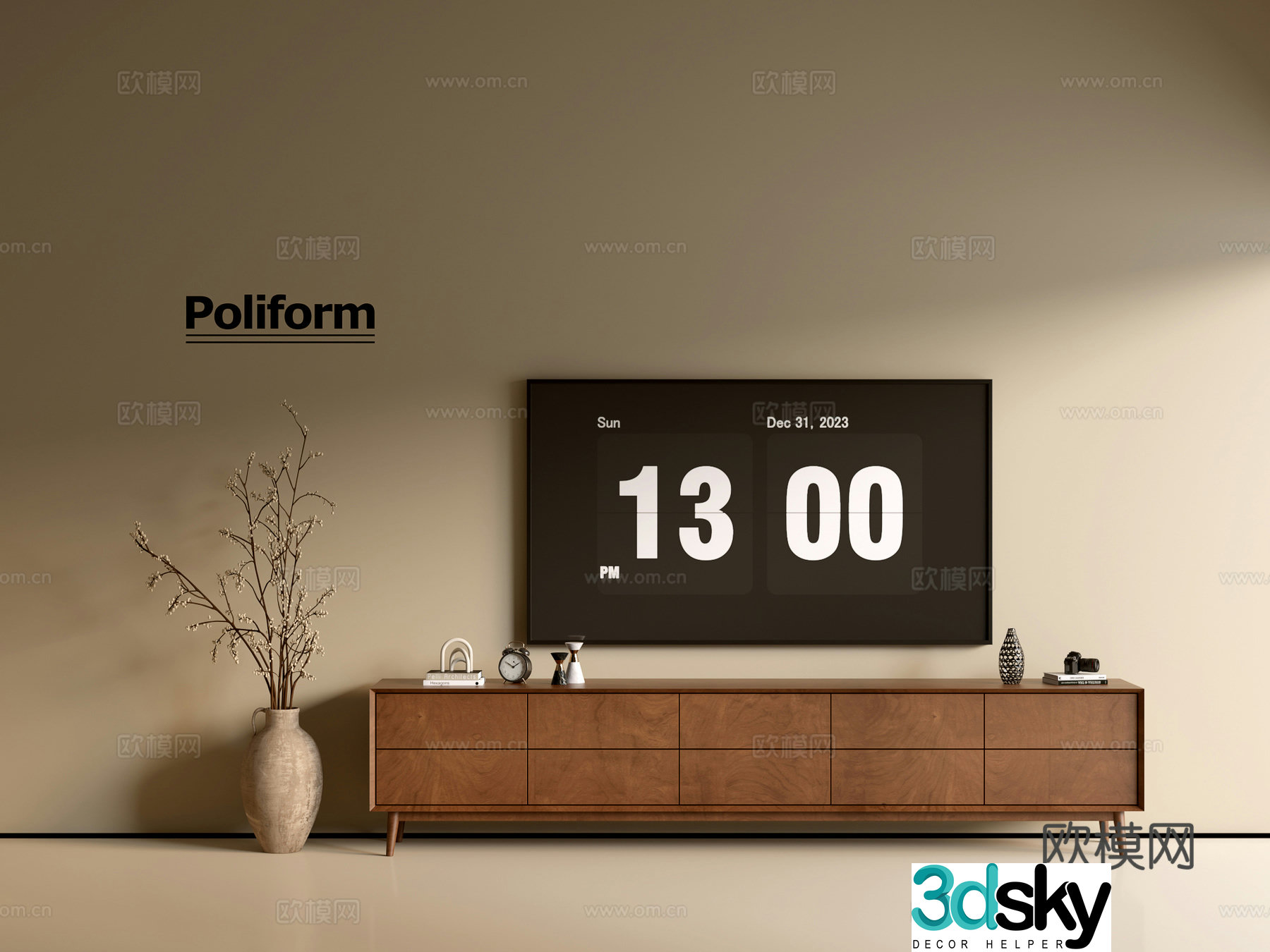 Modern wood grain TV cabinet simple side cabinet chest of drawers low cabinet whole cabinet side cabinet balcony 3D model