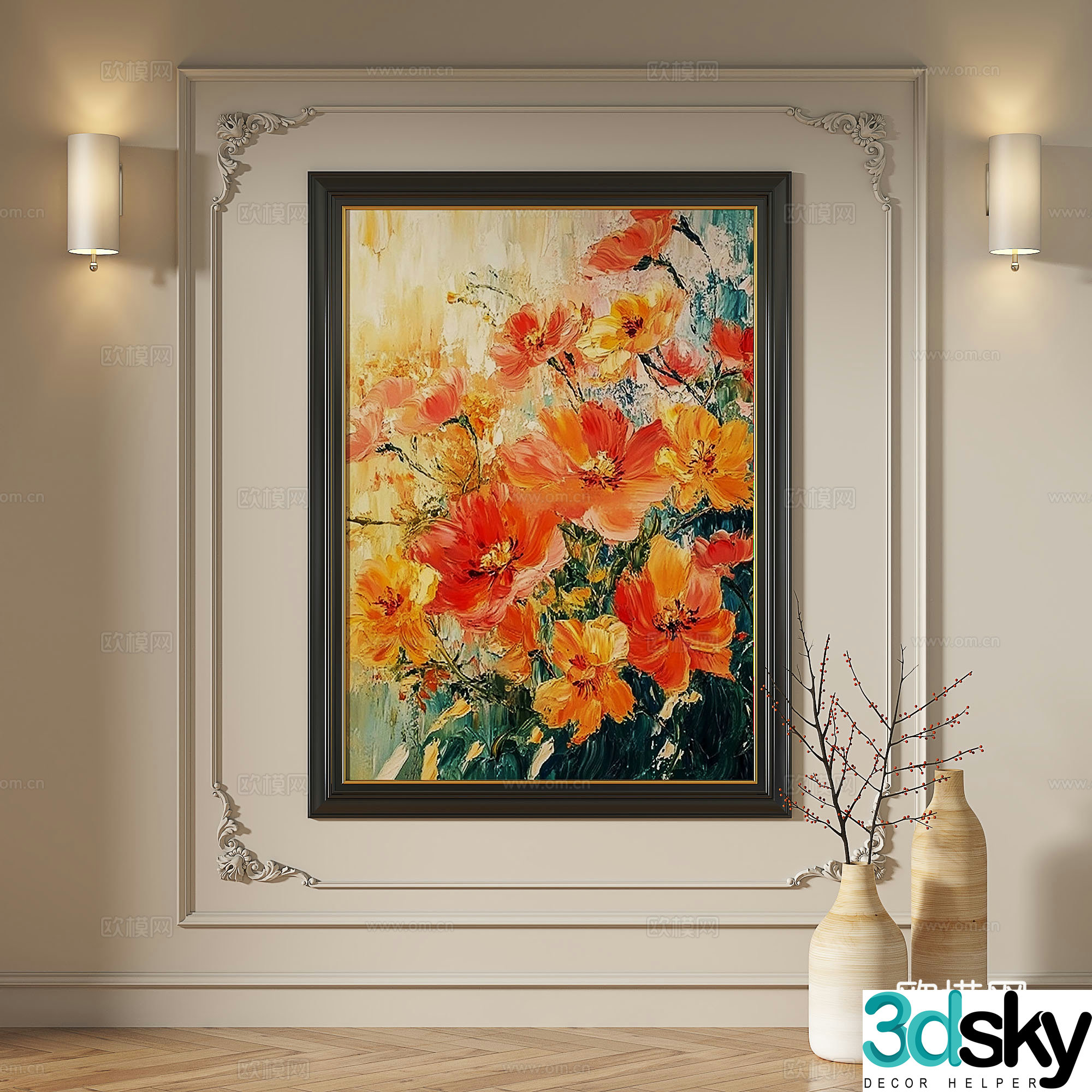 French retro medieval modern oil painting light luxury simple abstract decorative painting 3d model
