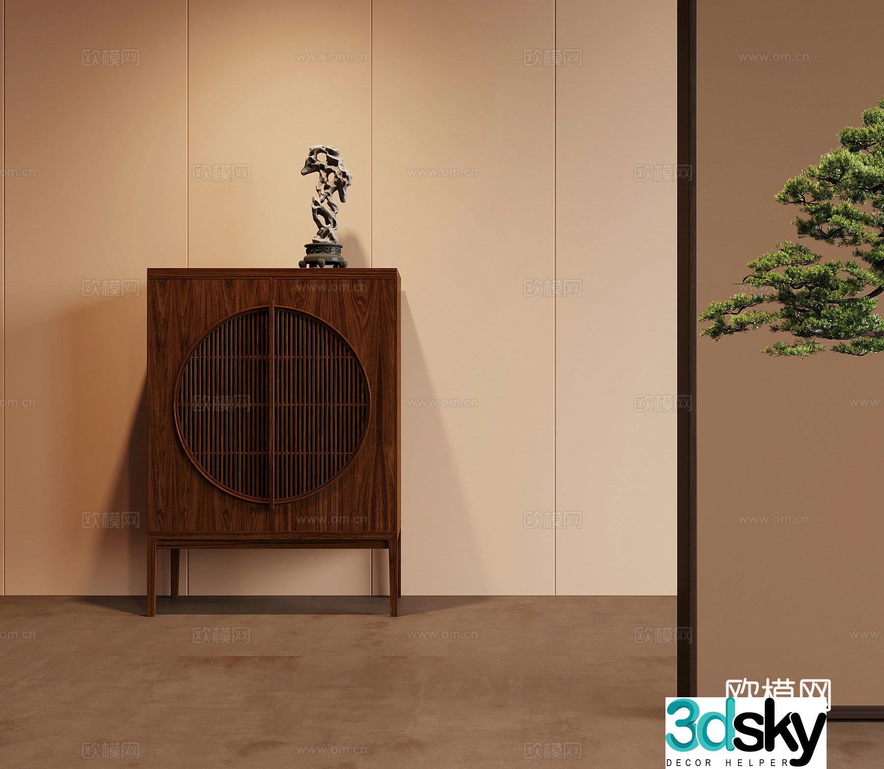 New Chinese style entrance cabinet side cabinet floor cabinet low cabinet decorative cabinet 3D model