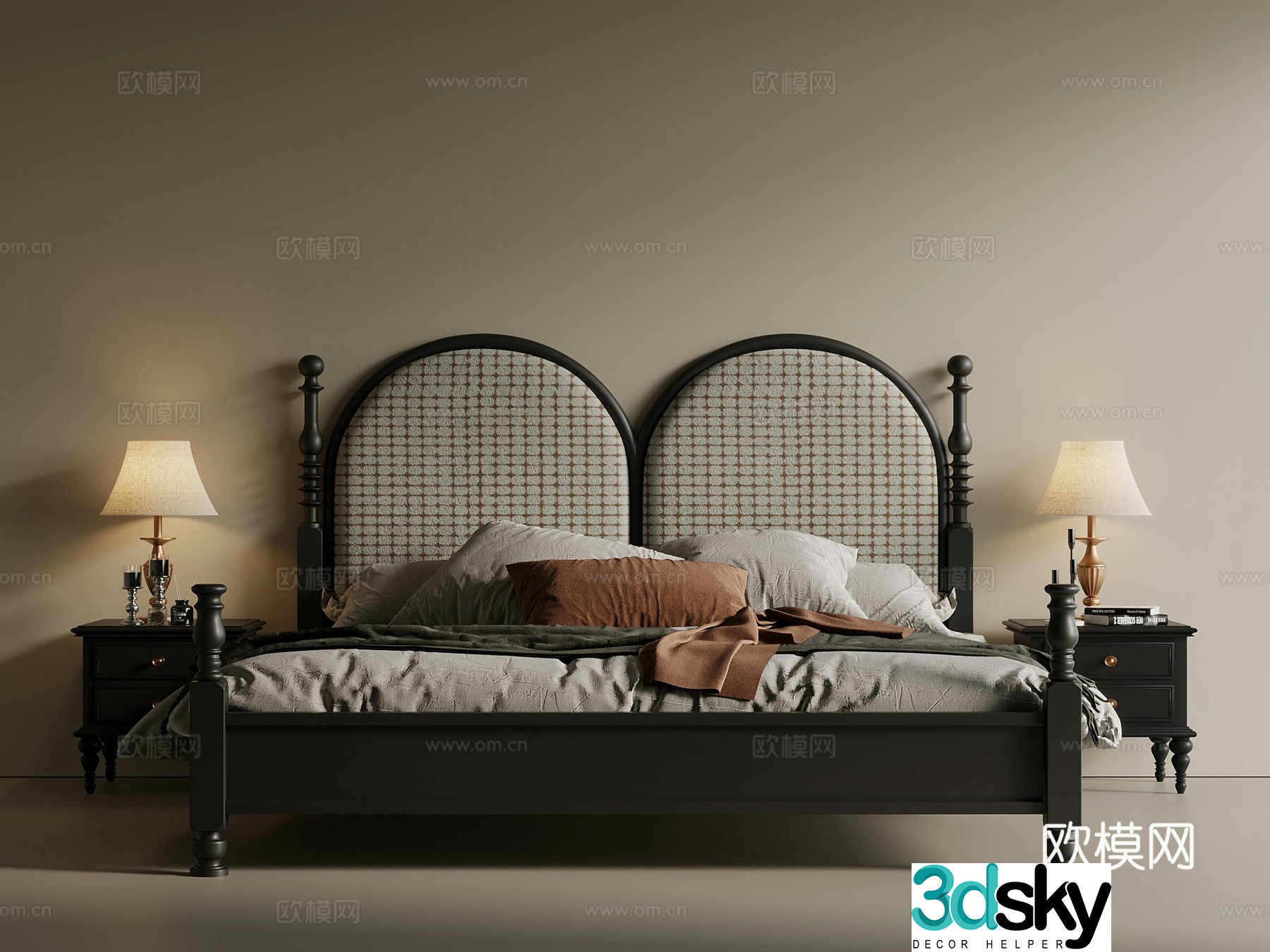French Italian Double Bed Shelf Bed Solid Wood Bed Master Bed 3D Model