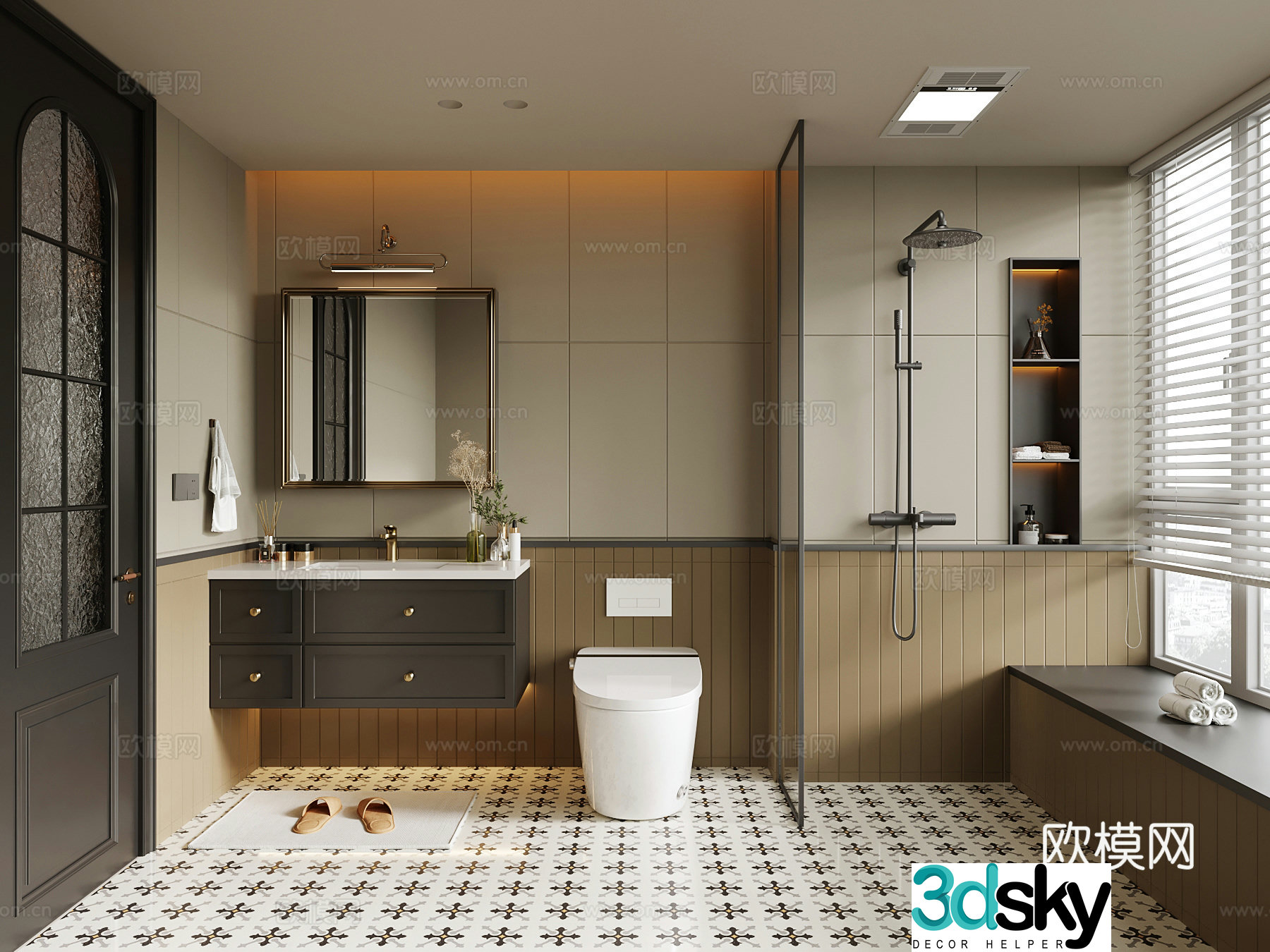 French bathroom bathroom cabinet rain shower toilet 3d model
