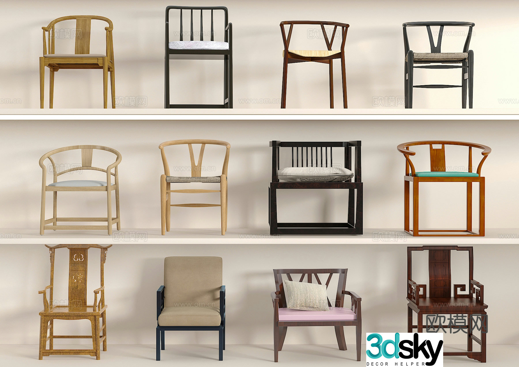 New Chinese style single chair chair retro chair single model single seat 3d model