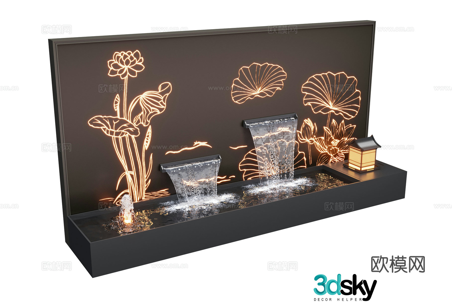 Modern courtyard water view wall landscape wall sleep flowing water fish pond 3d model
