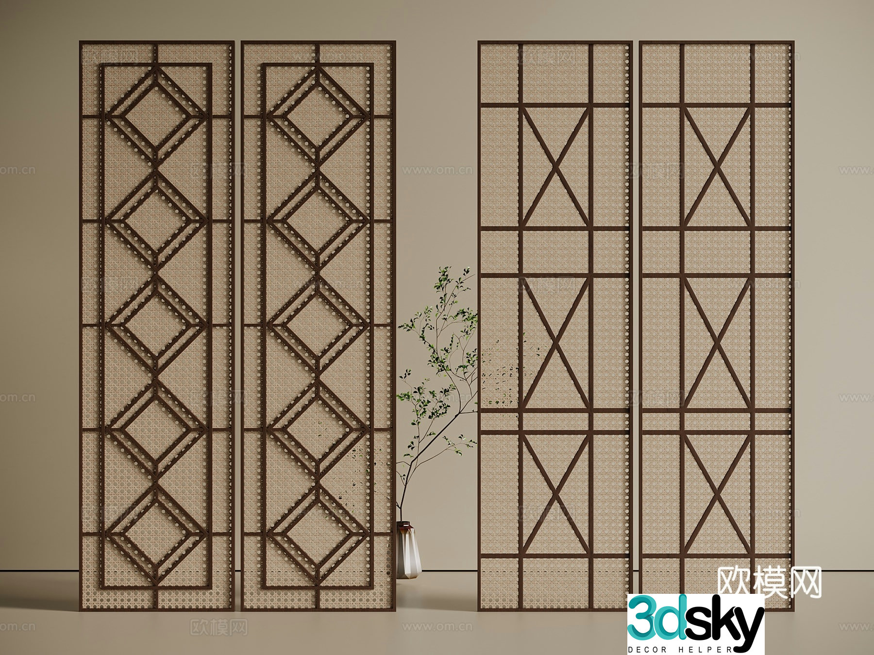 Middle Ages New Chinese Style Partition Porch Partition Office Partition Bedroom Partition Bathroom 3D Model