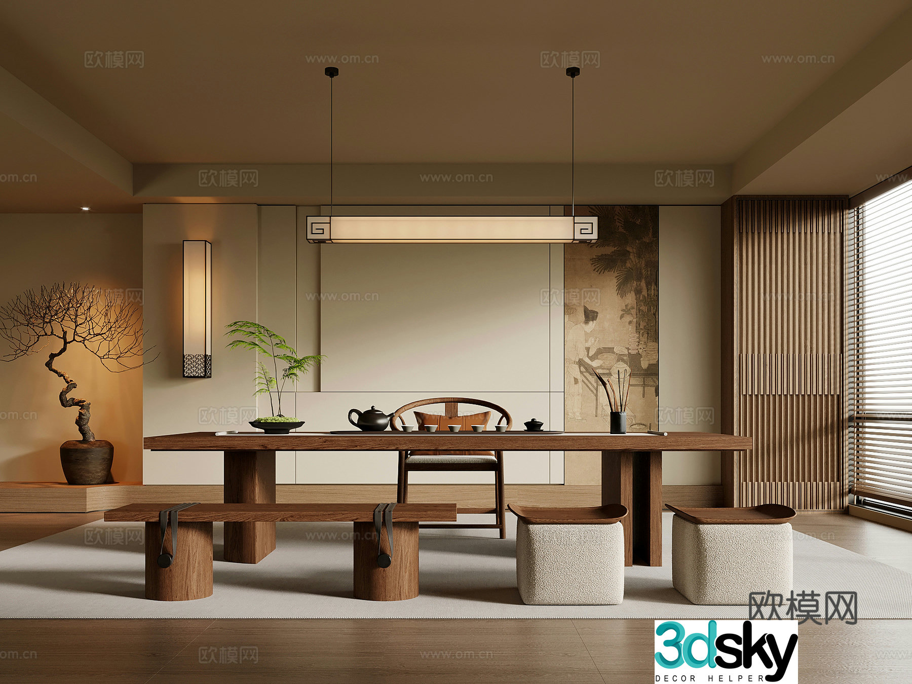 Song style tea room tea table and chair tea table tea set 3D model