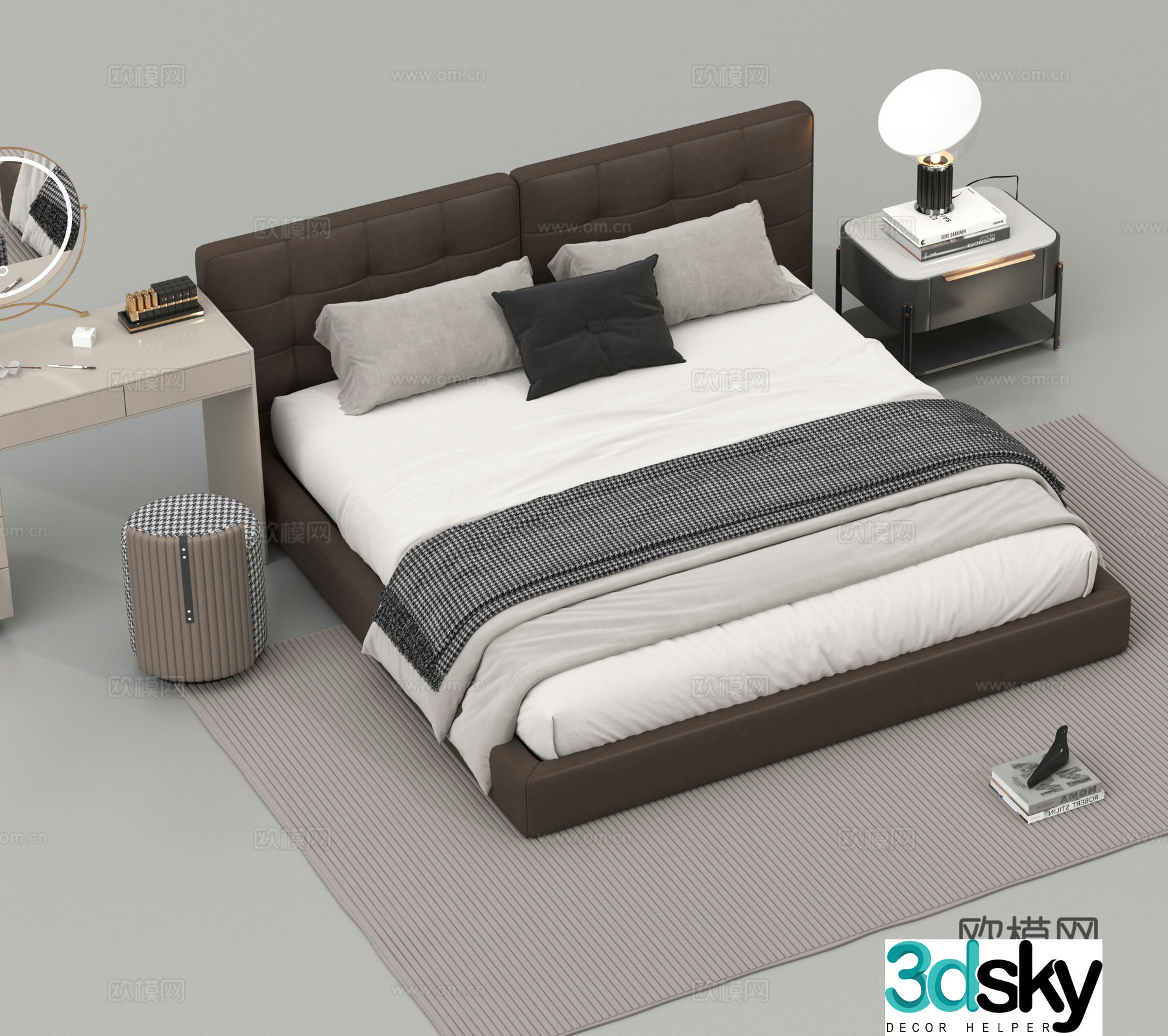 Double bed bedding nightstand dressing table dressing table 3d model