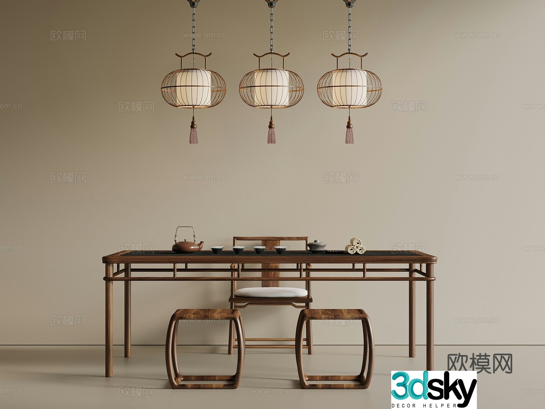 New Chinese style medieval tea table tea table big table long table 3D model