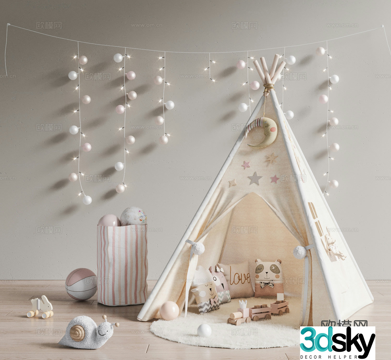 Modern children’s tent wall lamp toy doll basket children’s entertainment area 3d model