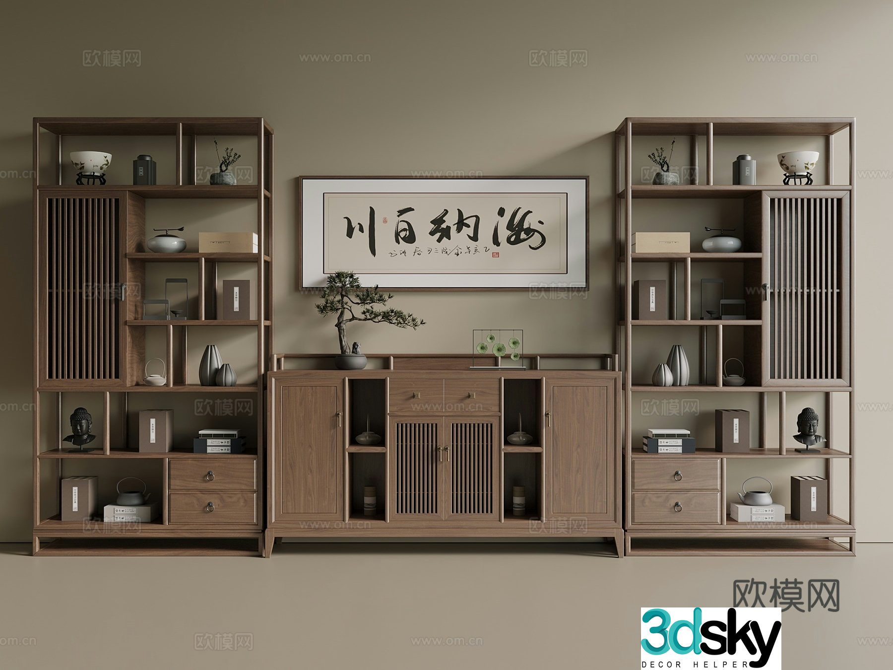 New Chinese style medieval tea cabinet tea cabinet ancient shelf locker side cabinet low cabinet 3D model