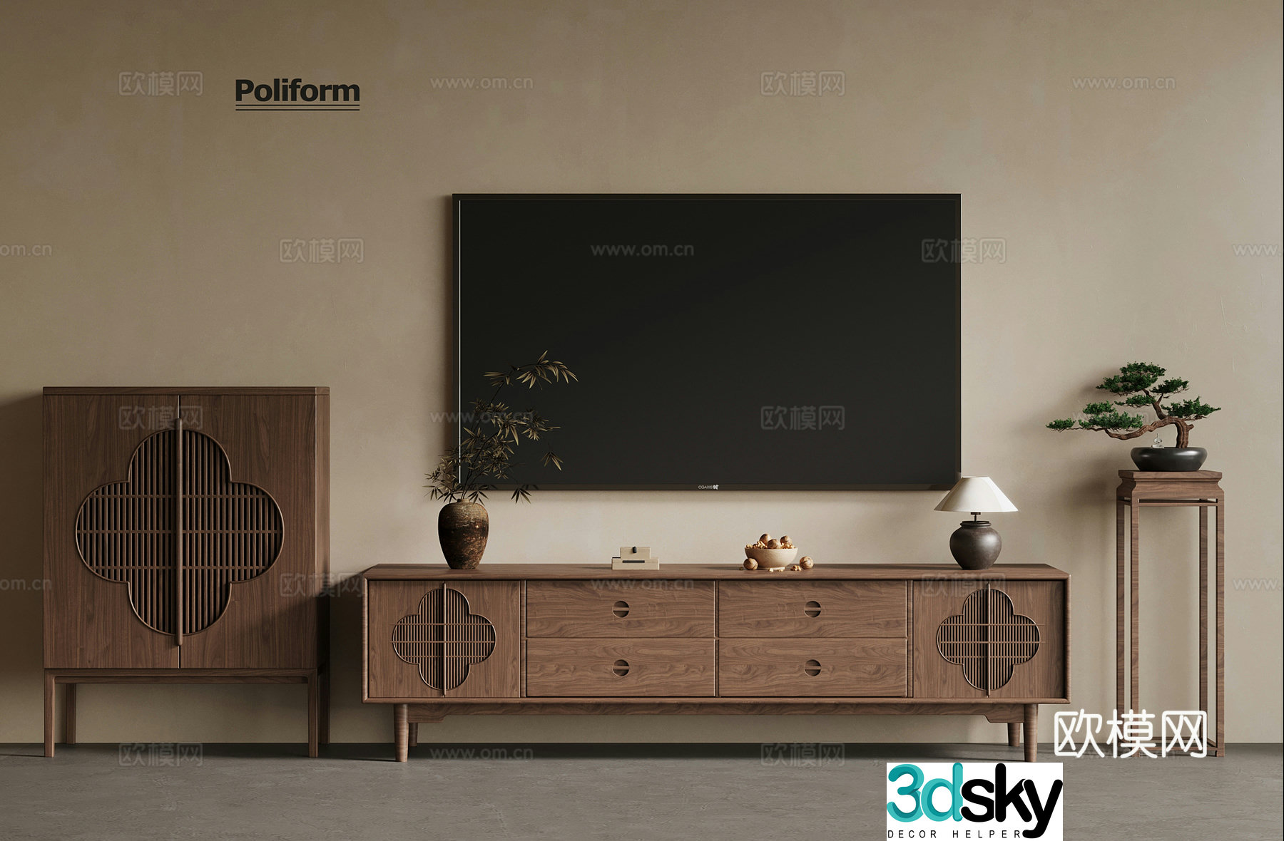New Chinese TV cabinet flower rack decorative cabinet 3d model