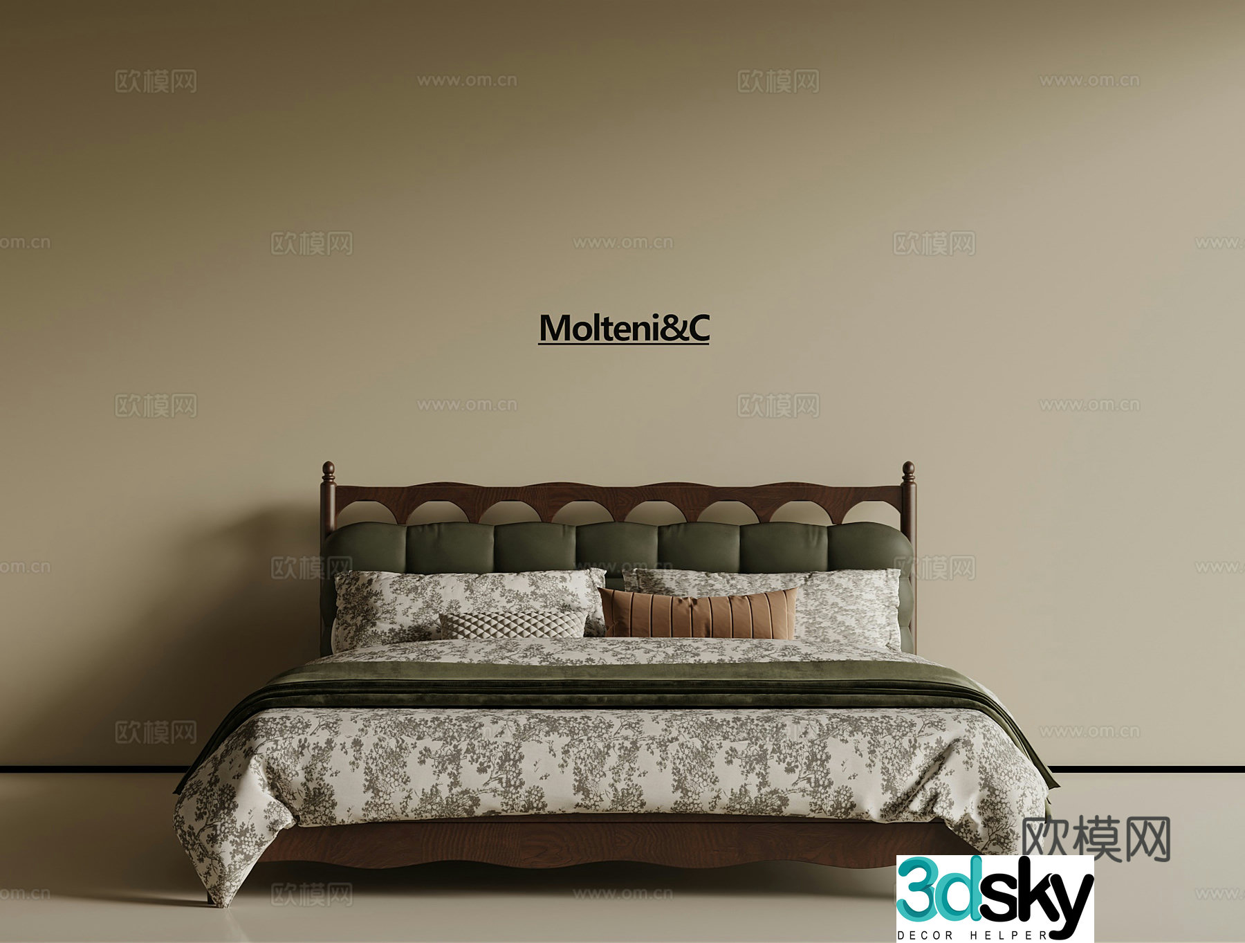 French retro double bed 3d model