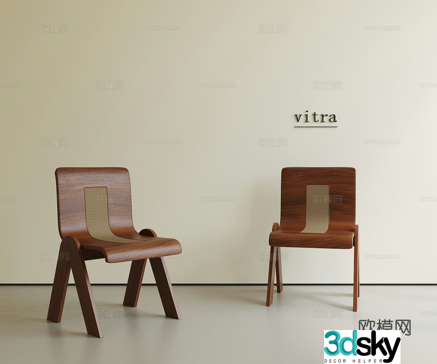 3D model of medieval solid wood dining chair