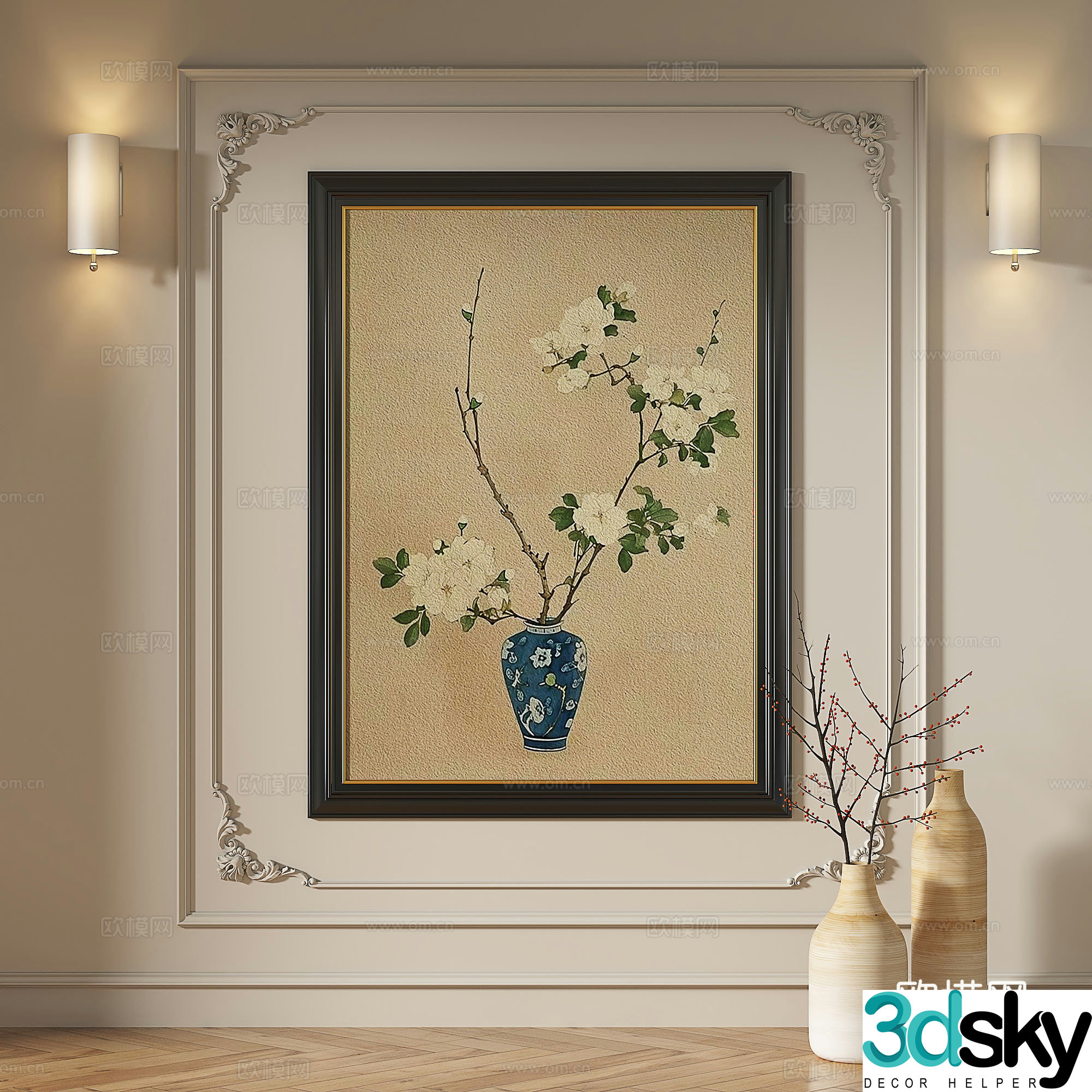 French retro medieval modern oil painting light luxury simple abstract decorative painting 3d model