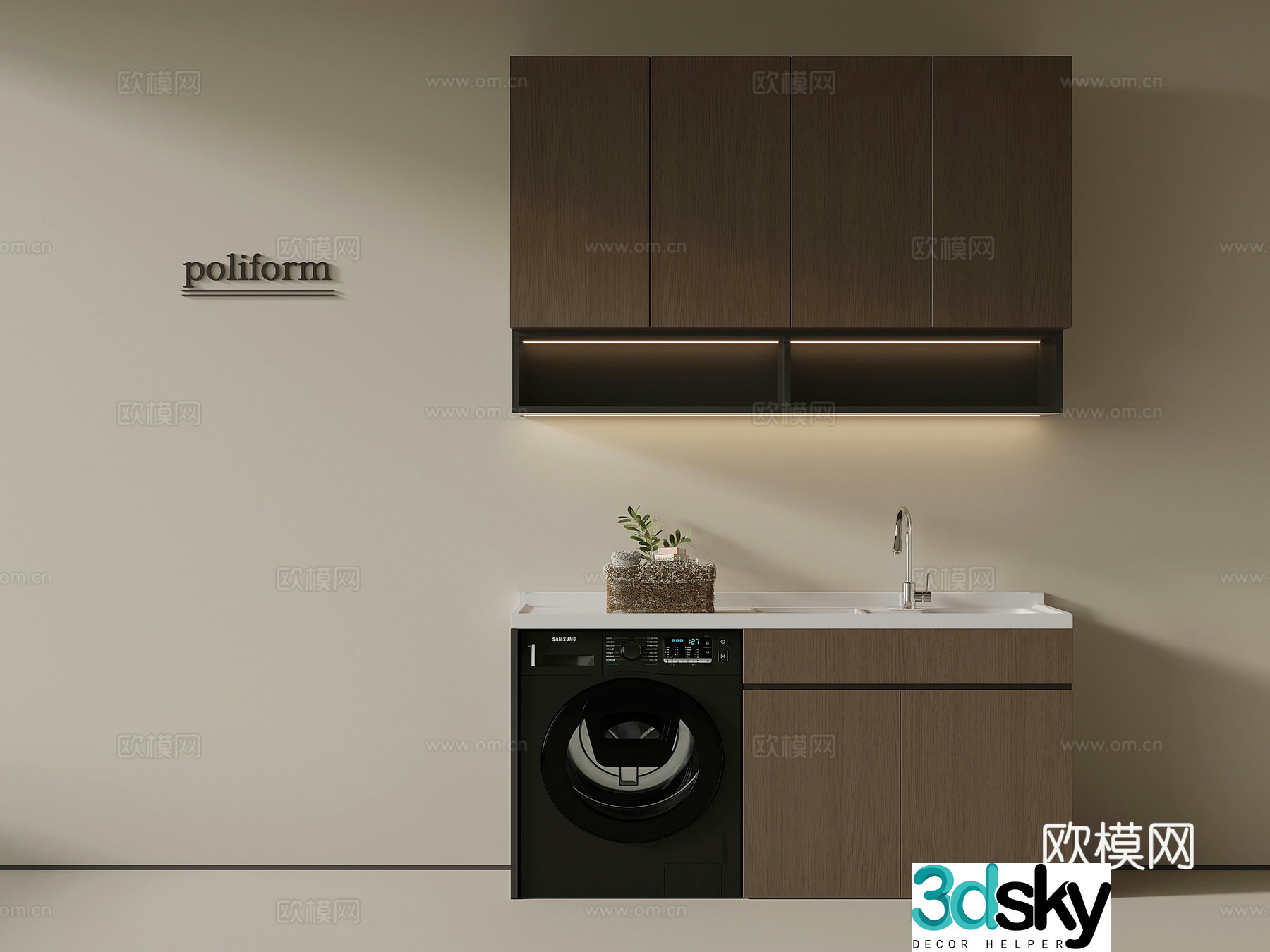 Modern Italian washing machine cabinet balcony cabinet 3d model