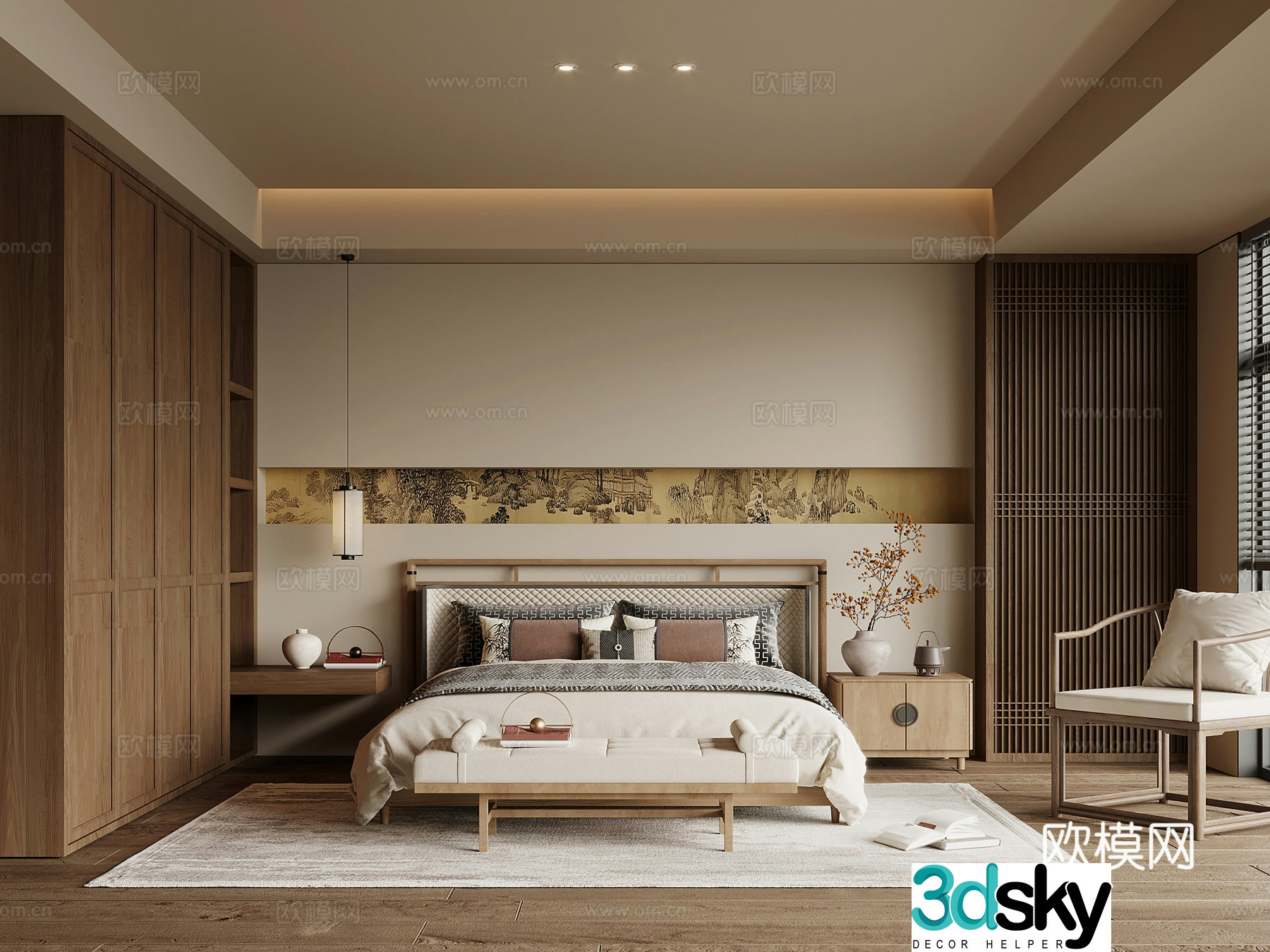 Song style bedroom master bedroom double bed combination 3D model