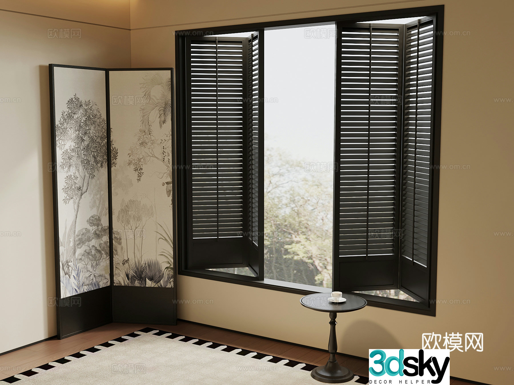 French retro style window blinds 3d model