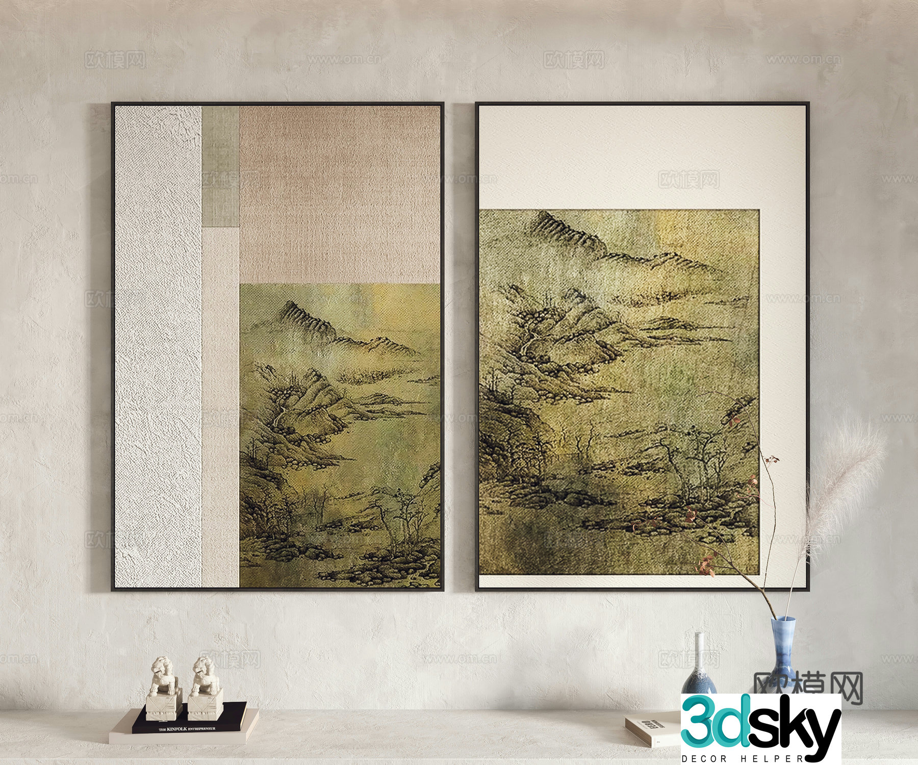 New Chinese style hanging paintings decorative paintings ornaments 3D model