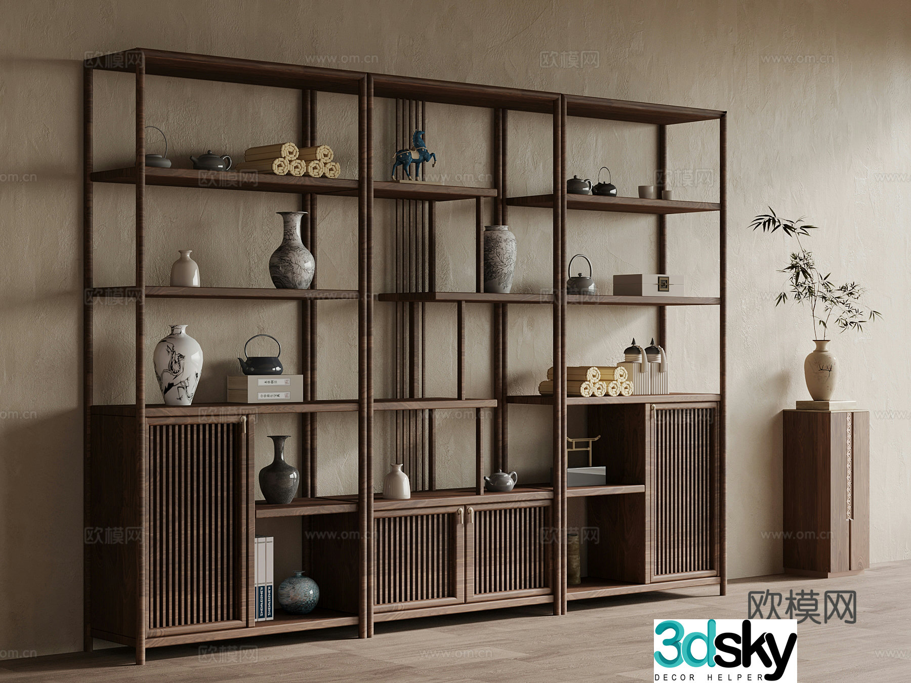 New Chinese style antique shelf vase ornaments 3D model