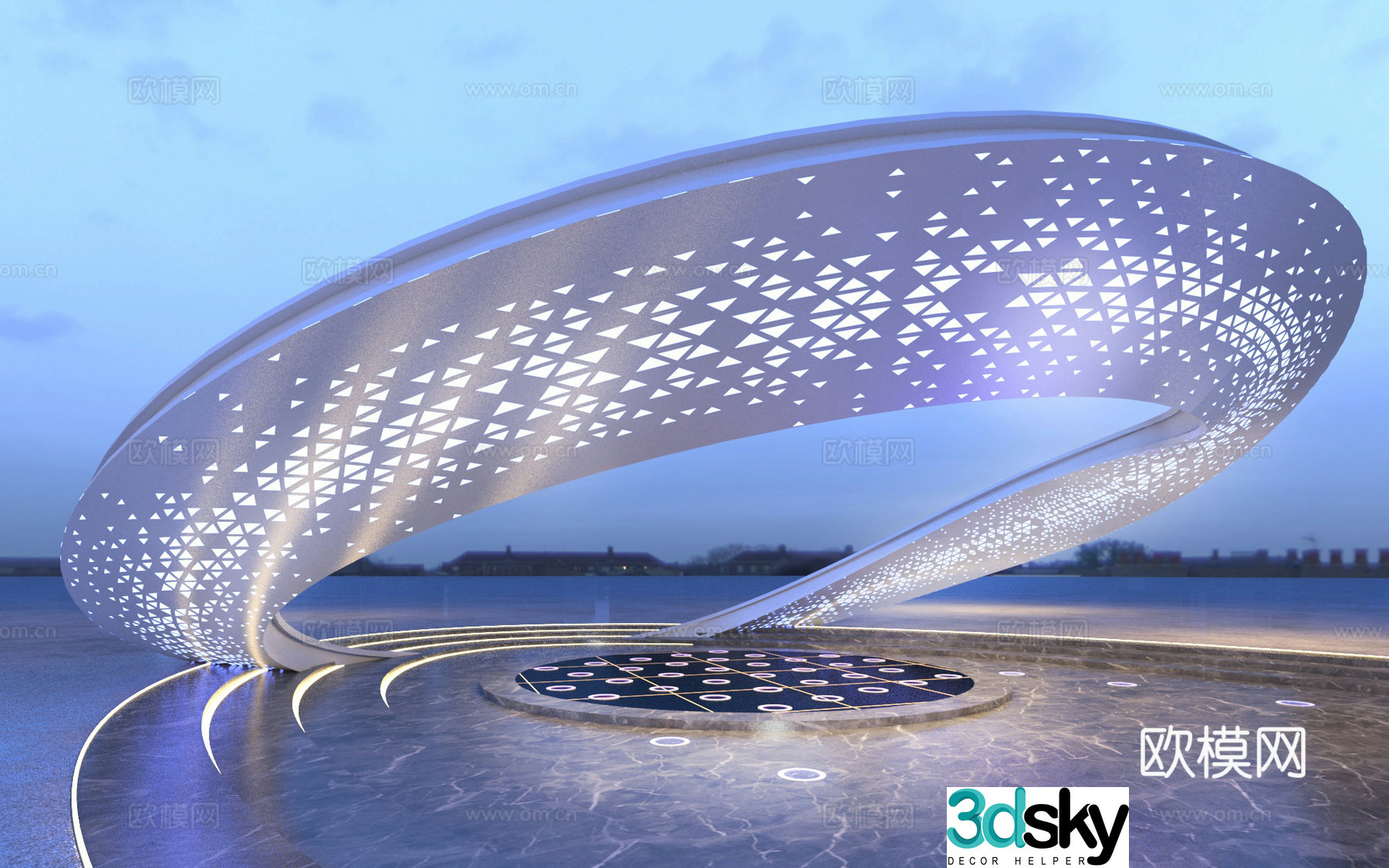 Park structure luminous corridor frame arc-shaped sculpture sketch matrix perforated plate light sinking 3D model