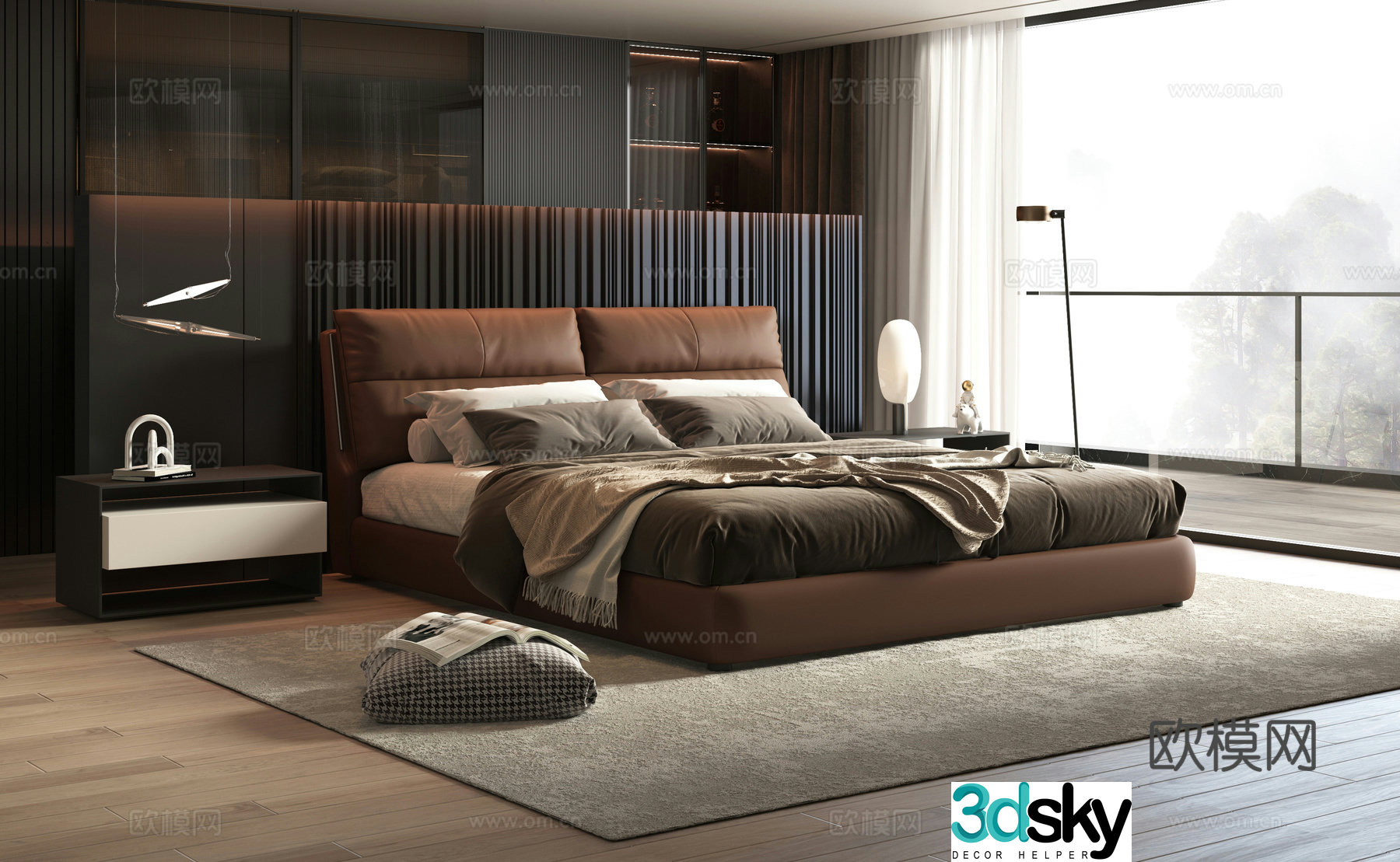 Italian light luxury double bed leather double bed modern simple double bed 3D model