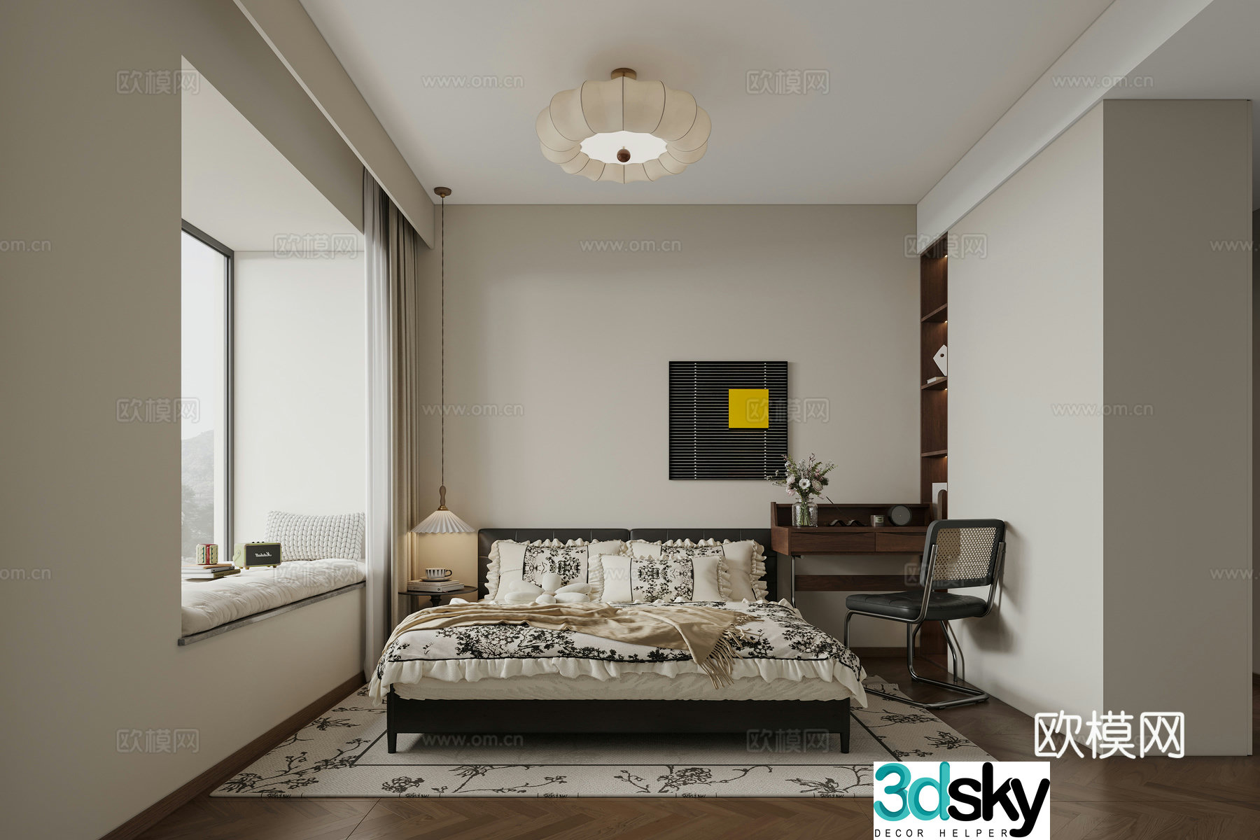 Middle style bedroom American style bedroom retro bedroom bedroom dressing table 3d model