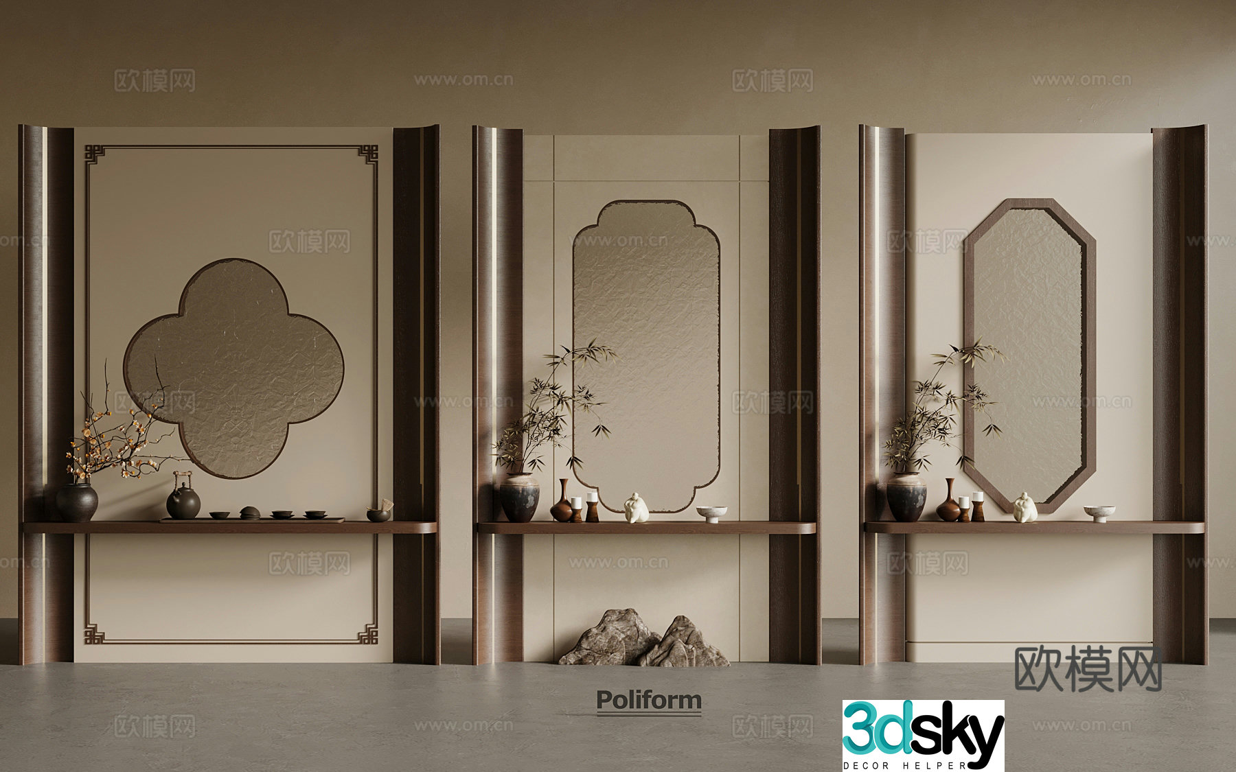 New Chinese style entrance partition 3D model