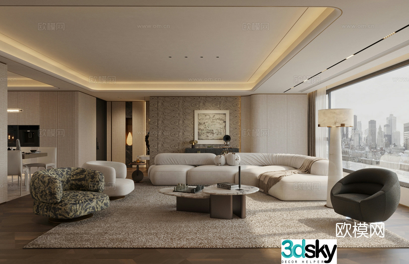 Light luxury Italian-style home living room medieval style living room large flat living room sofa and coffee table combination 3D model