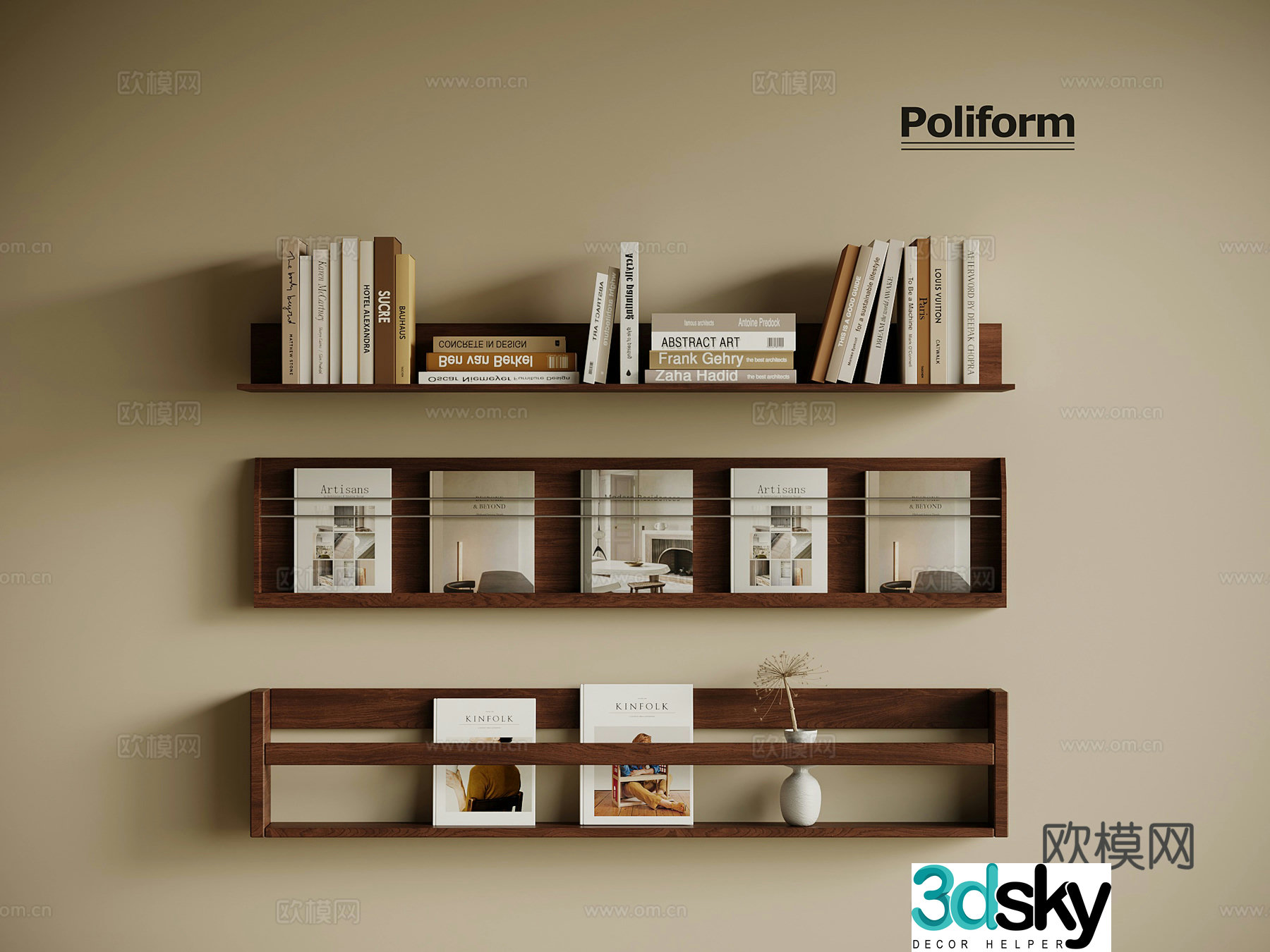 Middle-aged bookshelf books 3d model